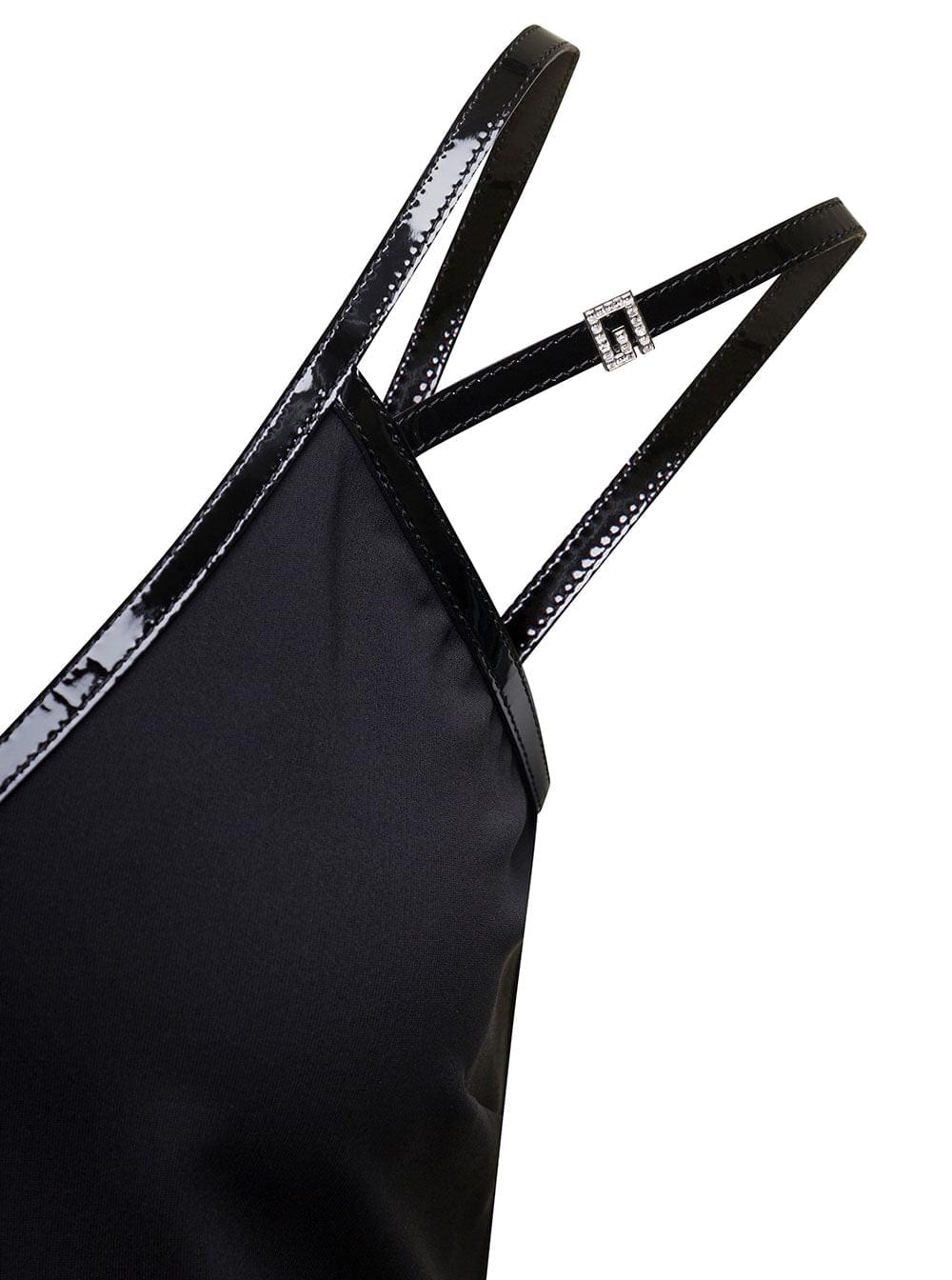 Gucci Women Mini Black Dress With Black Leather Trim And Double Strap In Stretch Viscose Woman GUCCI