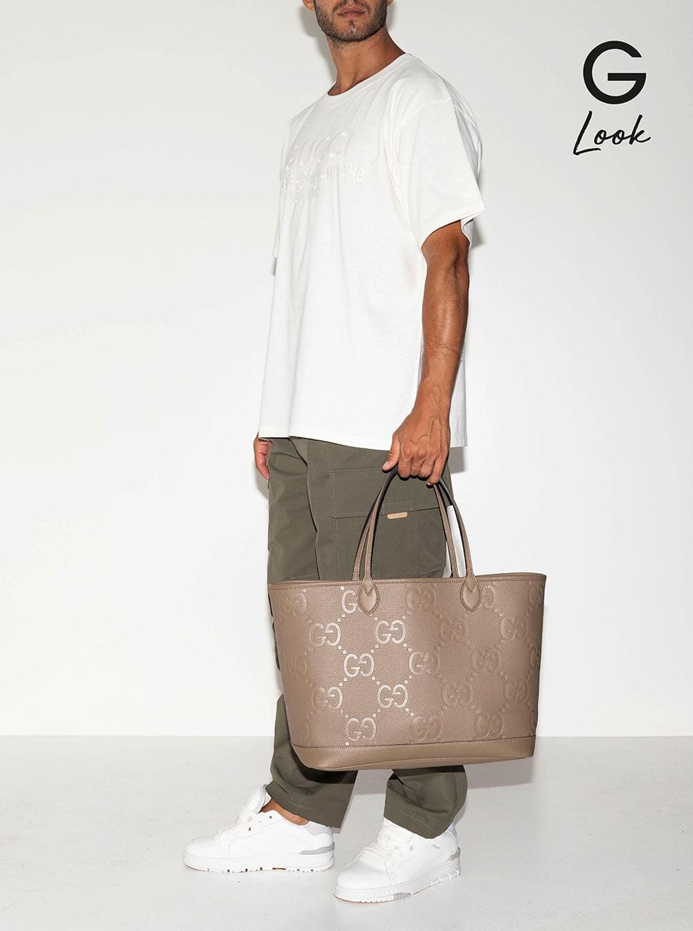 Gucci Men 'Jumbo' Beige Handbag With All-Over Logo In Leather Man GUCCI