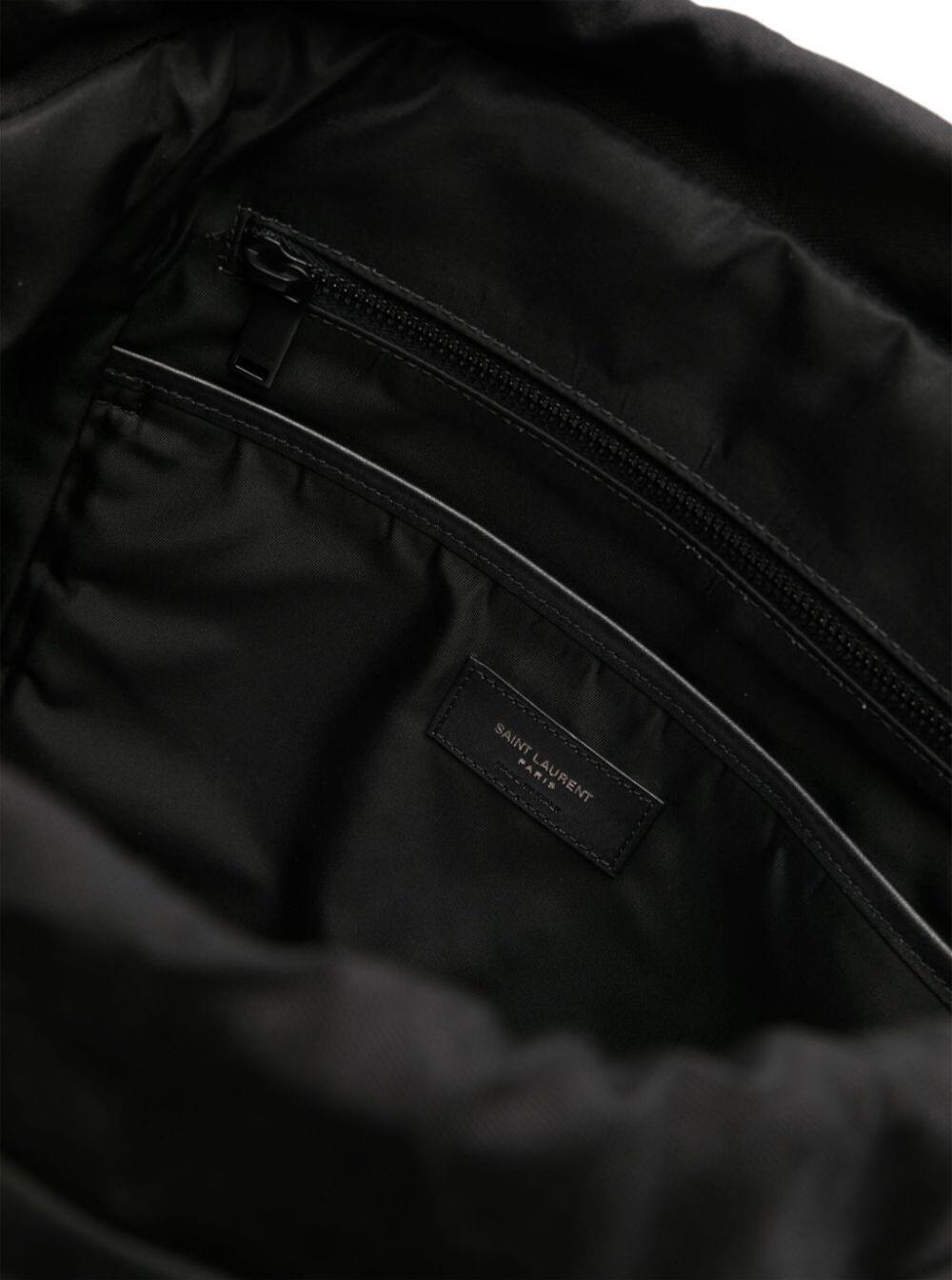 Saint Laurent Men Black Backpack With Tonal Logo Lettering Embroidery In Recycled Nylon Man SAINT LAURENT