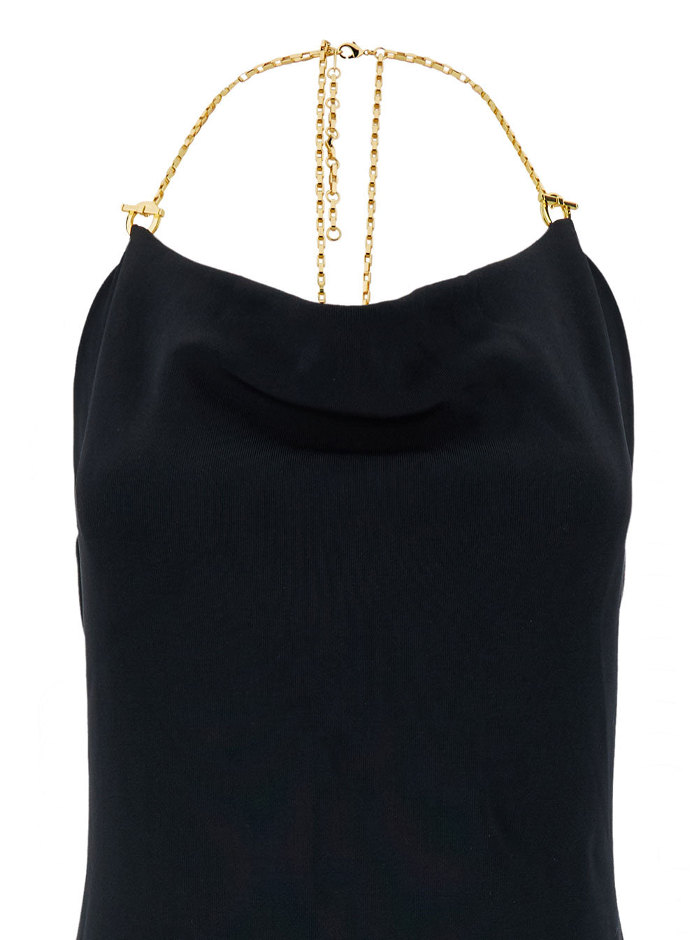 Bottega Veneta Women Midi Black Dress With Chain Strap In Double Viscose Woman BOTTEGA VENETA