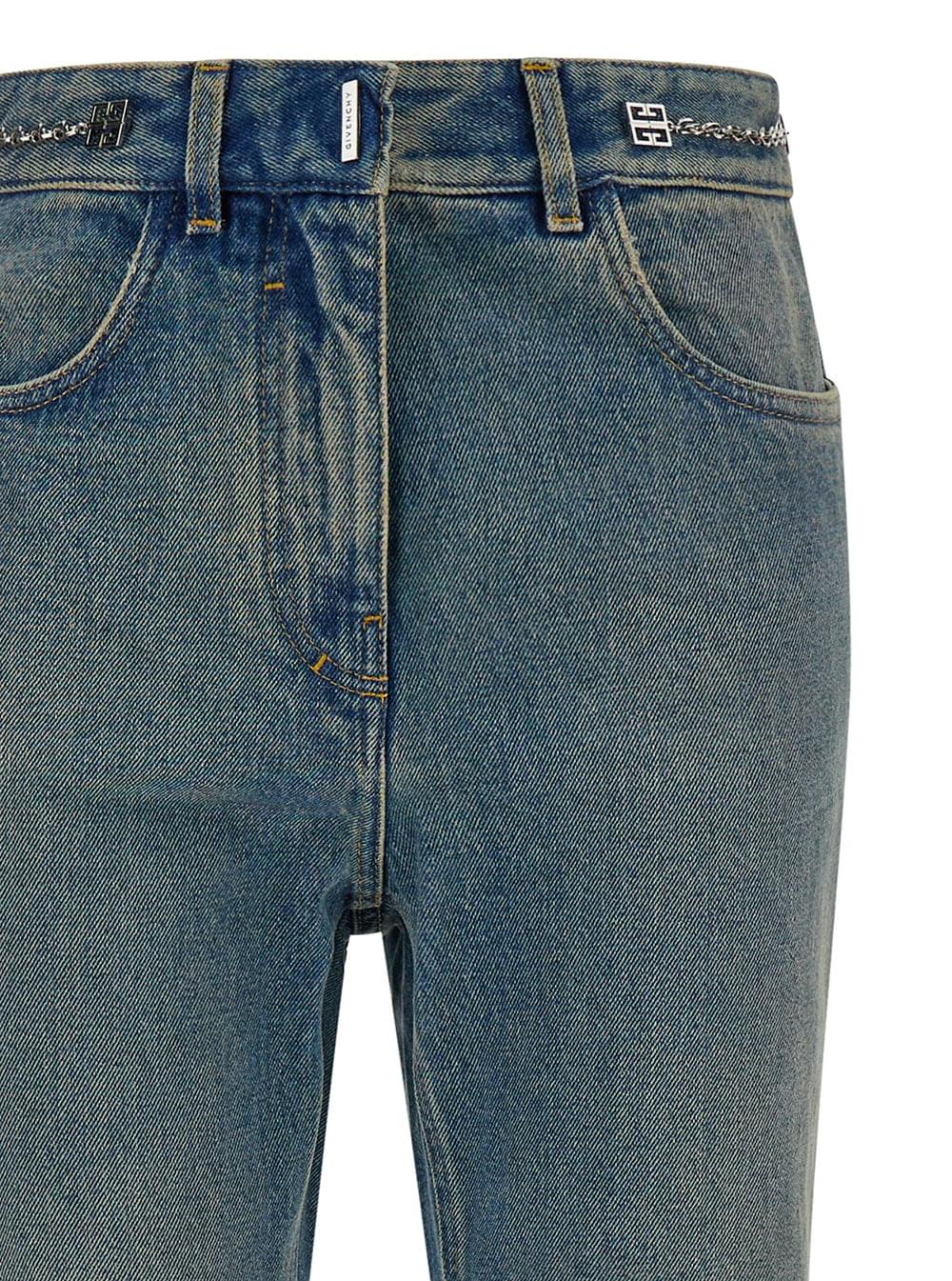Givenchy Women Light Blue Bootcut Jeans With 4G Detail In Vintage Wash Denim Woman GIVENCHY