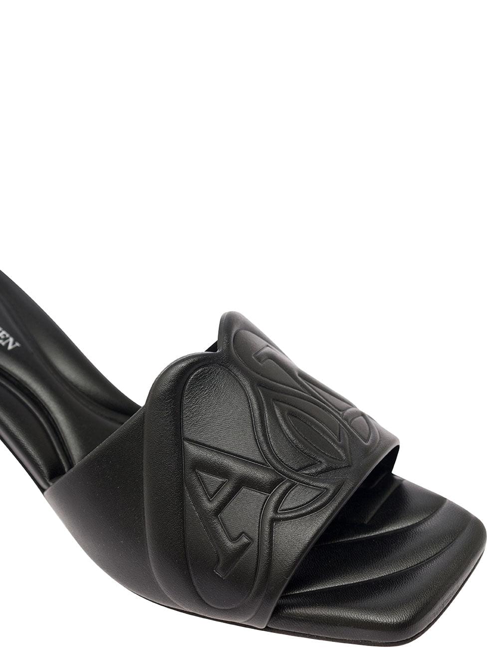 Alexander Mcqueen Women Black Slip-On Sandals With Embossed Logo In Padded Leather Woman ALEXANDER MCQUEEN