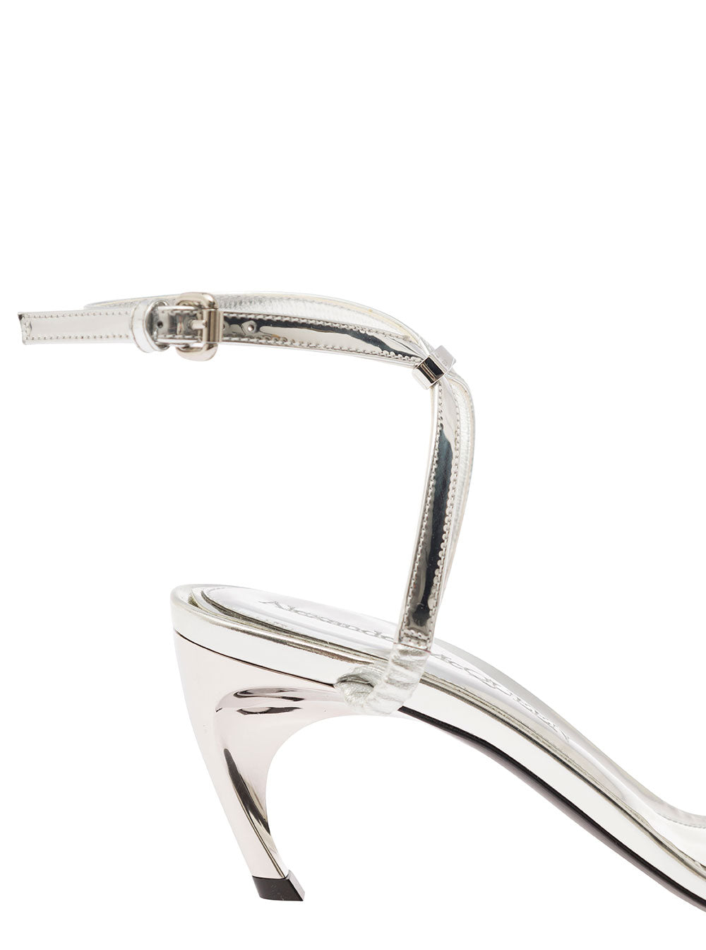 Alexander Mcqueen Women Silver Sandals With Armadillo Heel In Metallic Leather Woman ALEXANDER MCQUEEN