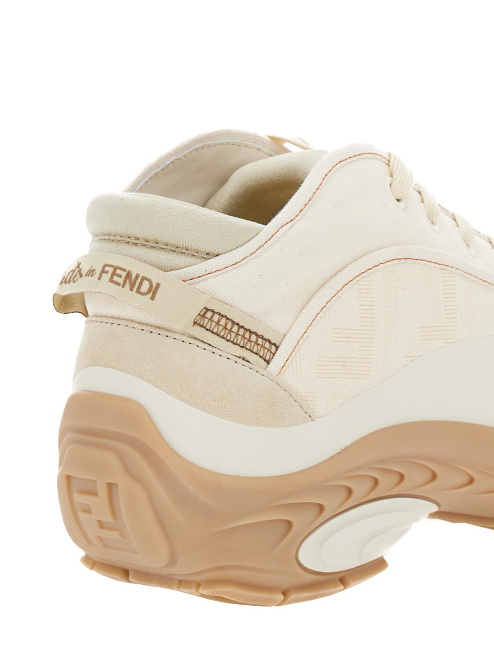 Fendi Men 'Fendi Lab' White Mid Top Sneakers With Fendi Shadow Motif In Cotton Man FENDI