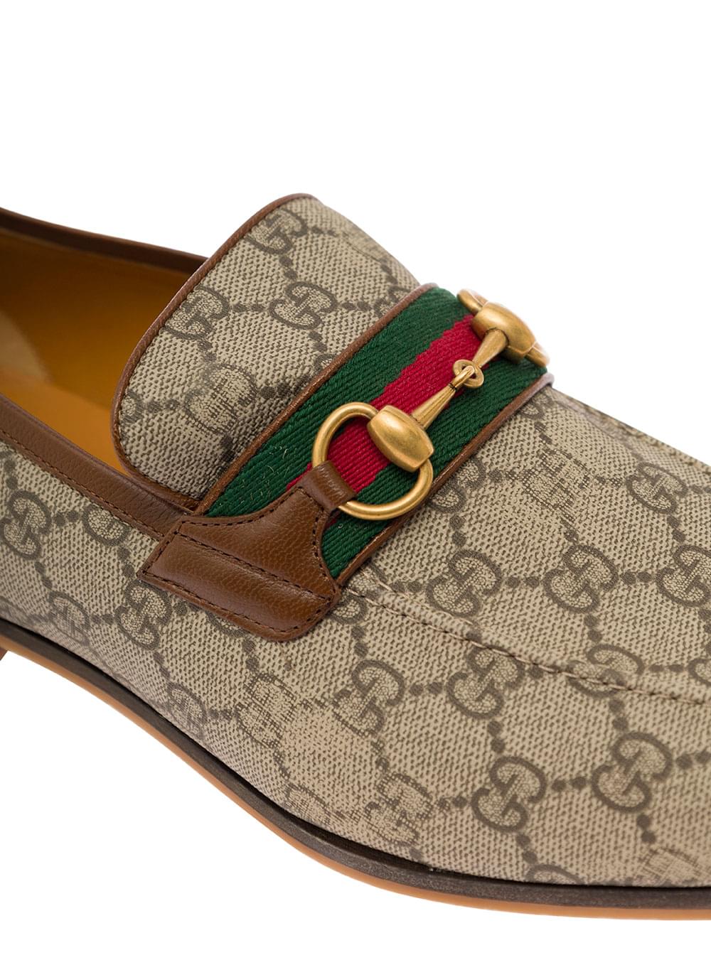 Gucci Men 'Paride' Beige Loafers With Horsebit And Web Detail In Gg Supreme Canvas Man GUCCI