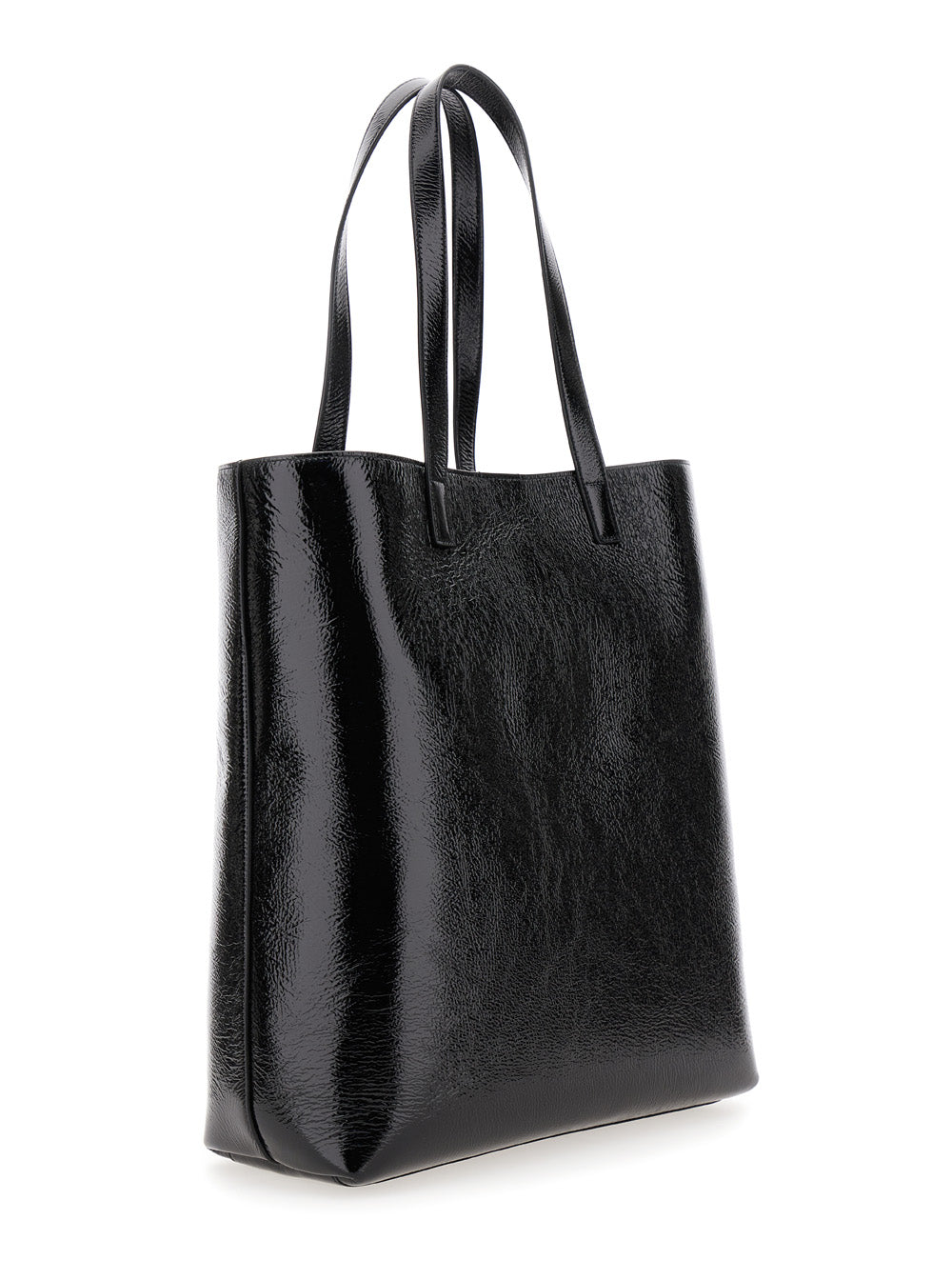 Saint Laurent Men 'Bold' Black Tote Bag With Embossed Logo In Coated Crinkled Leather Man SAINT LAURENT