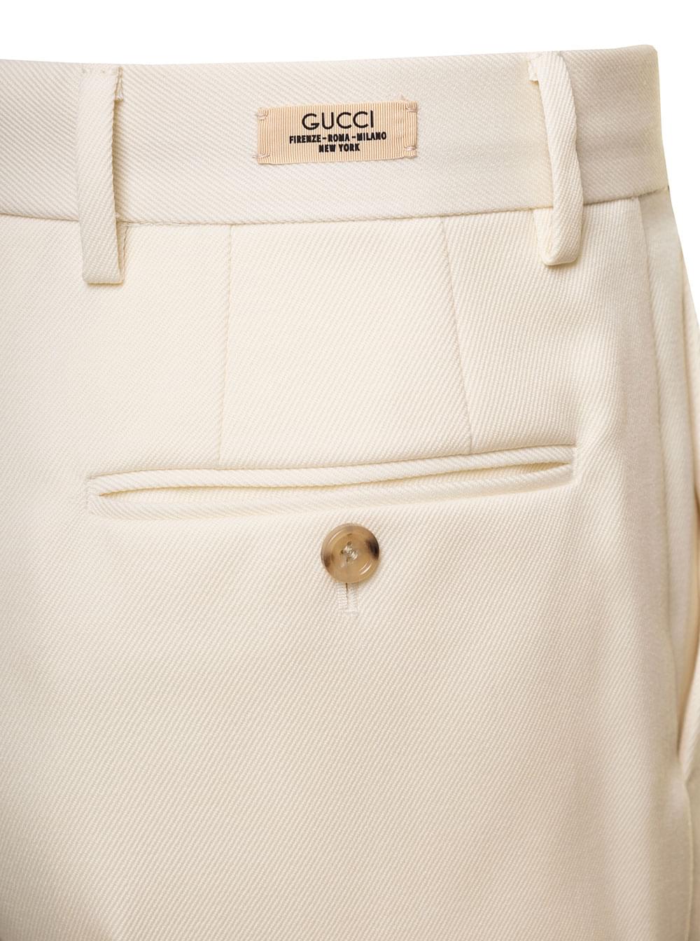 Gucci Men White Straight-Leg Pants With Gucci Cities Patch In Wool Man GUCCI