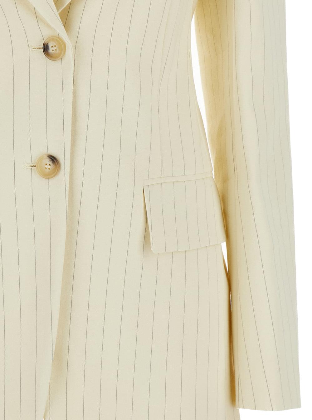 Sportmax Women Cream White Aversa Single-Breasted Striped Blazer In Ramie Woman SPORTMAX