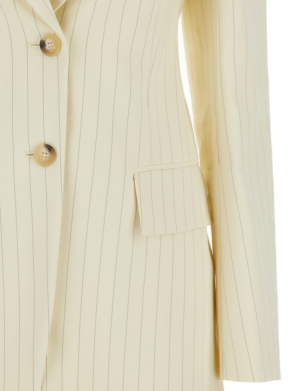 Sportmax Women Cream White Aversa Single-Breasted Striped Blazer In Ramie Woman SPORTMAX