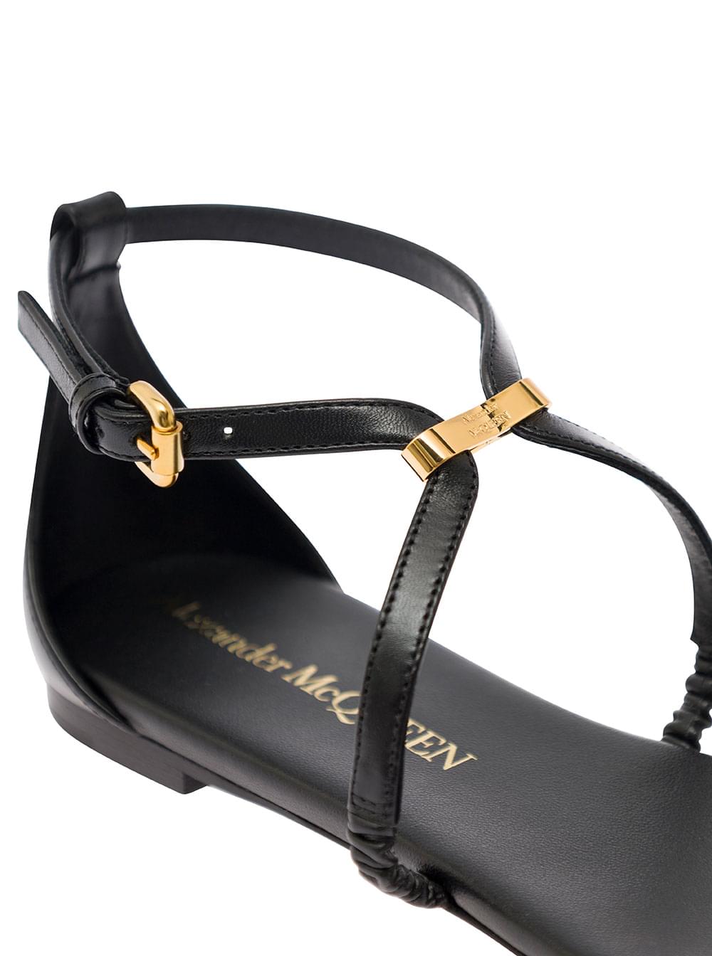 Alexander Mcqueen Women Black Low Sandals With Engraved Logo In Leather Woman ALEXANDER MCQUEEN