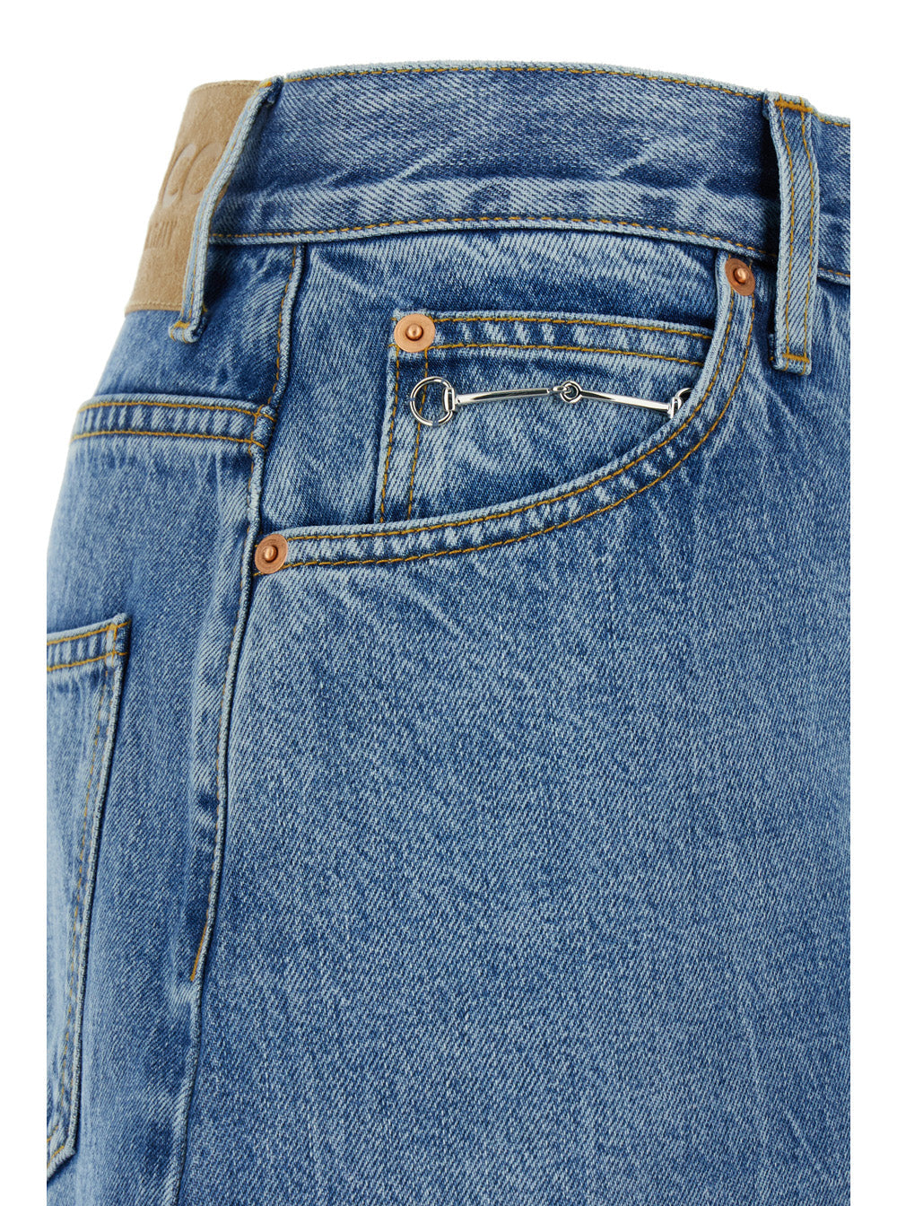 Gucci Women Light Blue Denim Midi Skirt With Horsebit In Cotton Woman GUCCI