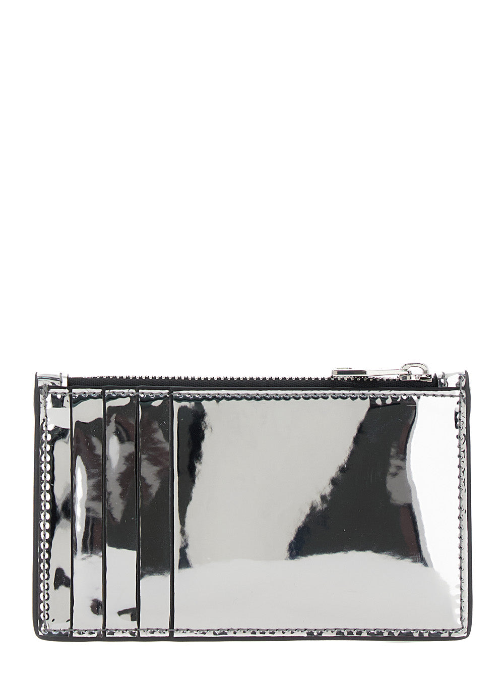 Alexander Mcqueen Men Silver Card-Holder With Mcqueen Graffiti Logo In Laminated Leather Man