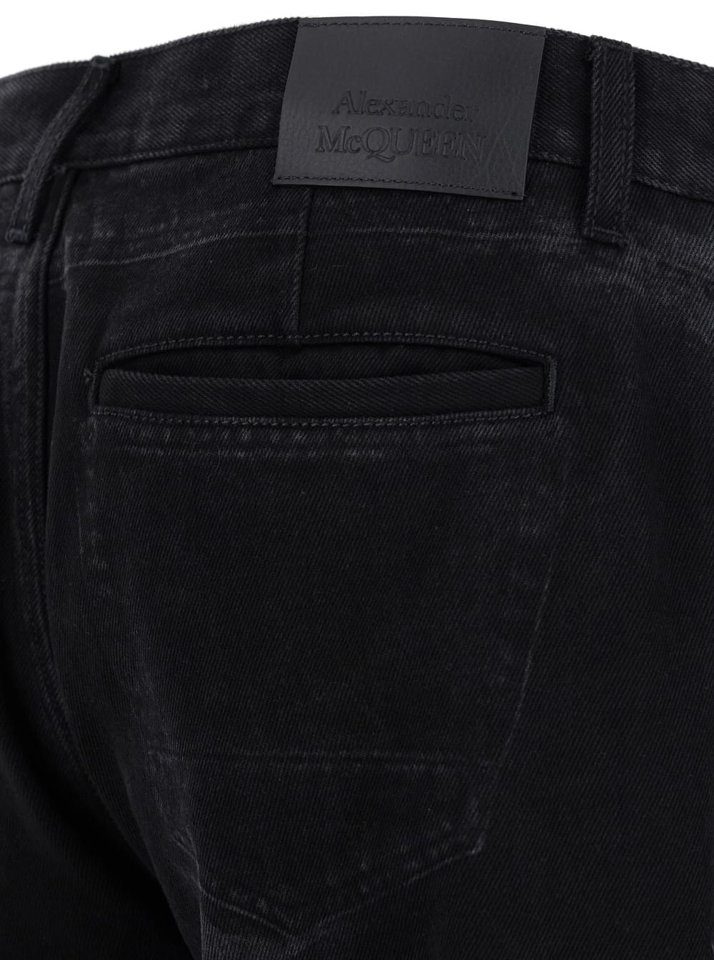 Alexander Mcqueen Men Black Jeans With Logo Patch On The Rear And Worn Out Effect In Denim Man ALEXANDER MCQUEEN