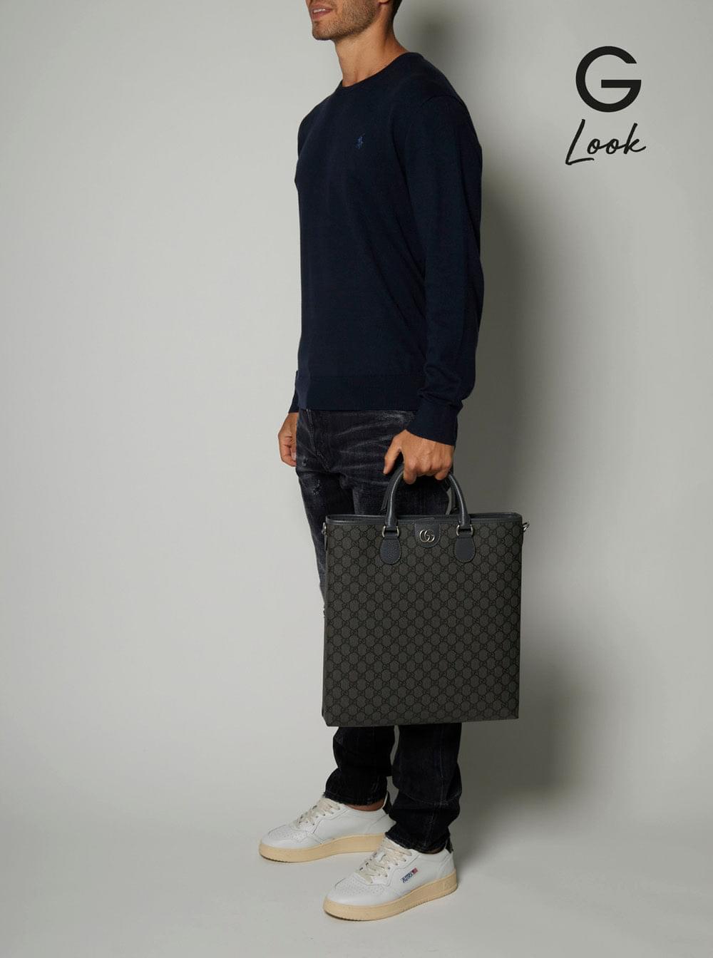 Gucci Men 'Ophidia Gg Media' Black And Grey Tote Bag In Gg Supreme Canvas Man GUCCI