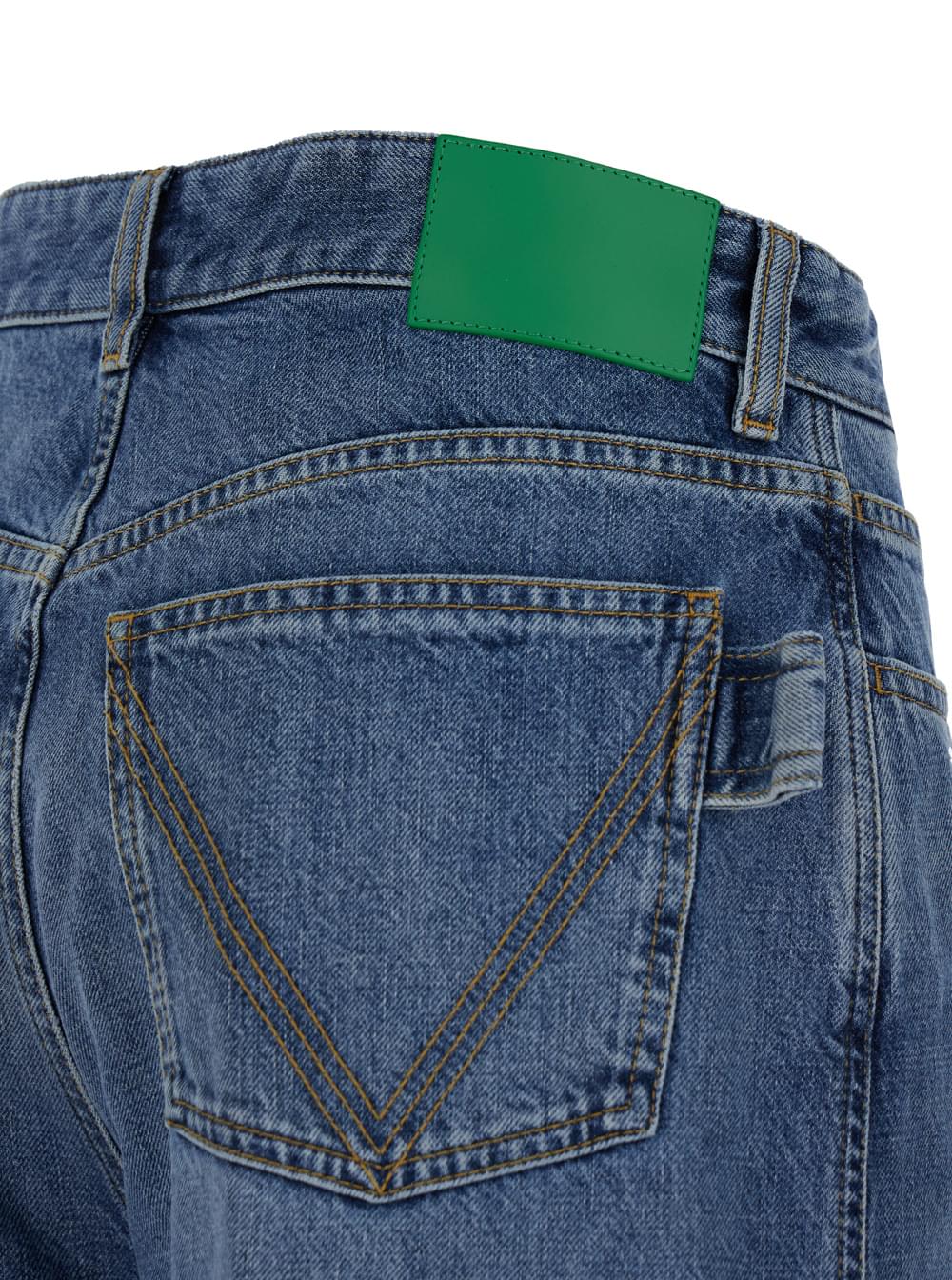 Bottega Veneta Women Blue Palazzo Pants With Logo Patch In Denim Woman BOTTEGA VENETA