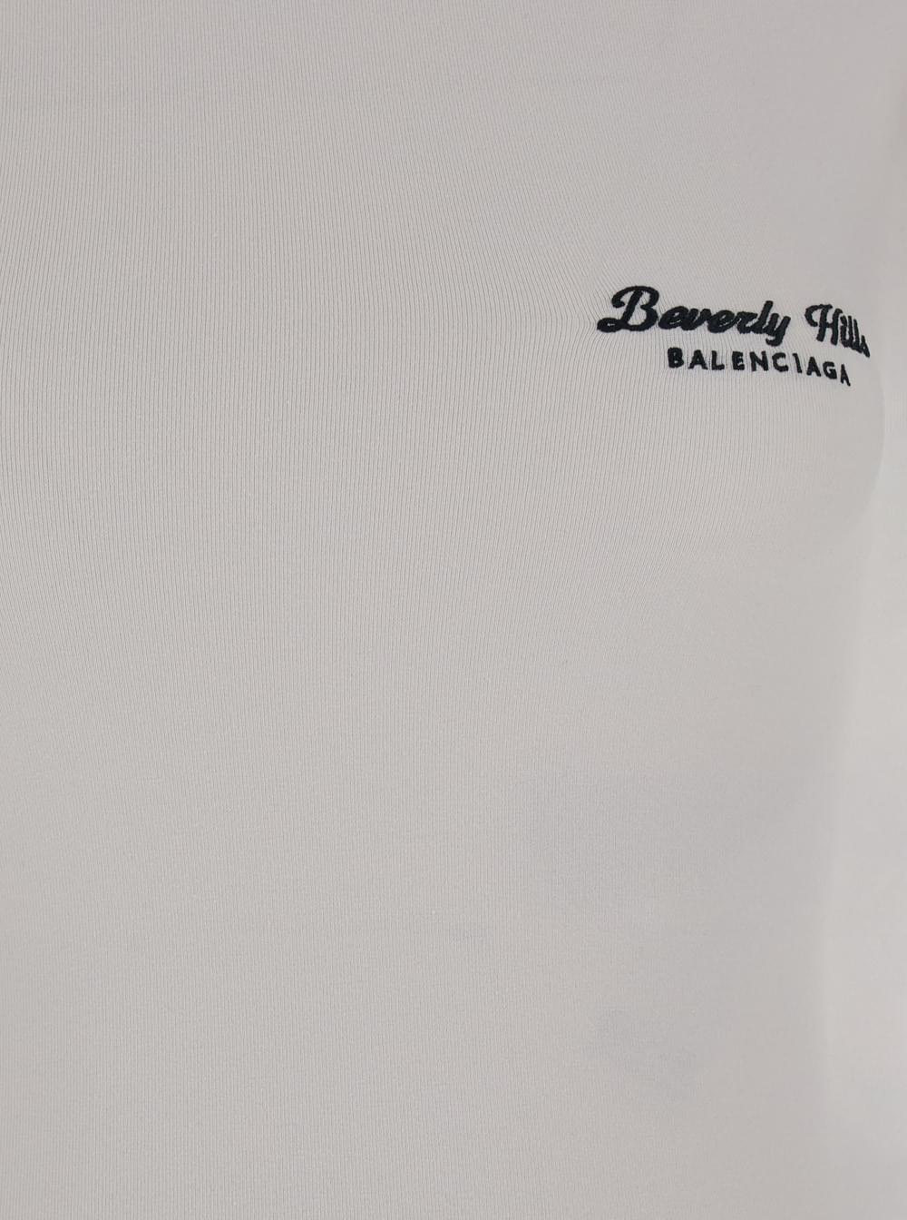 Balenciaga Women Off White T-Shirt With Beverly Hills Embroidery In Peeling Stretch Jersey Woman BALENCIAGA
