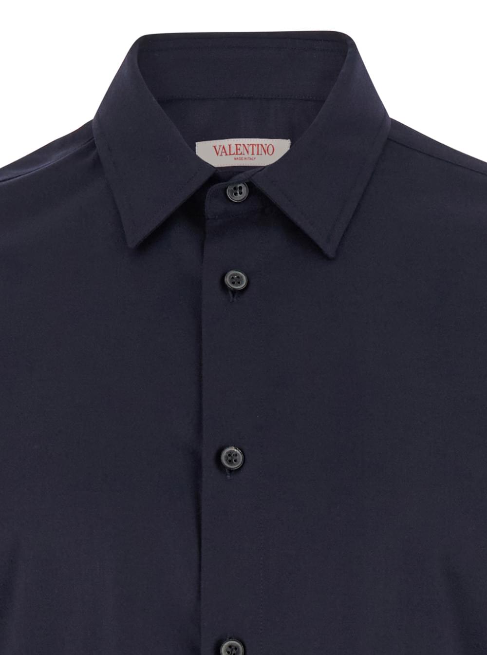 Valentino Men Valentino Men Blue Shirt With Classic Collar In Wool Blend Man VALENTINO