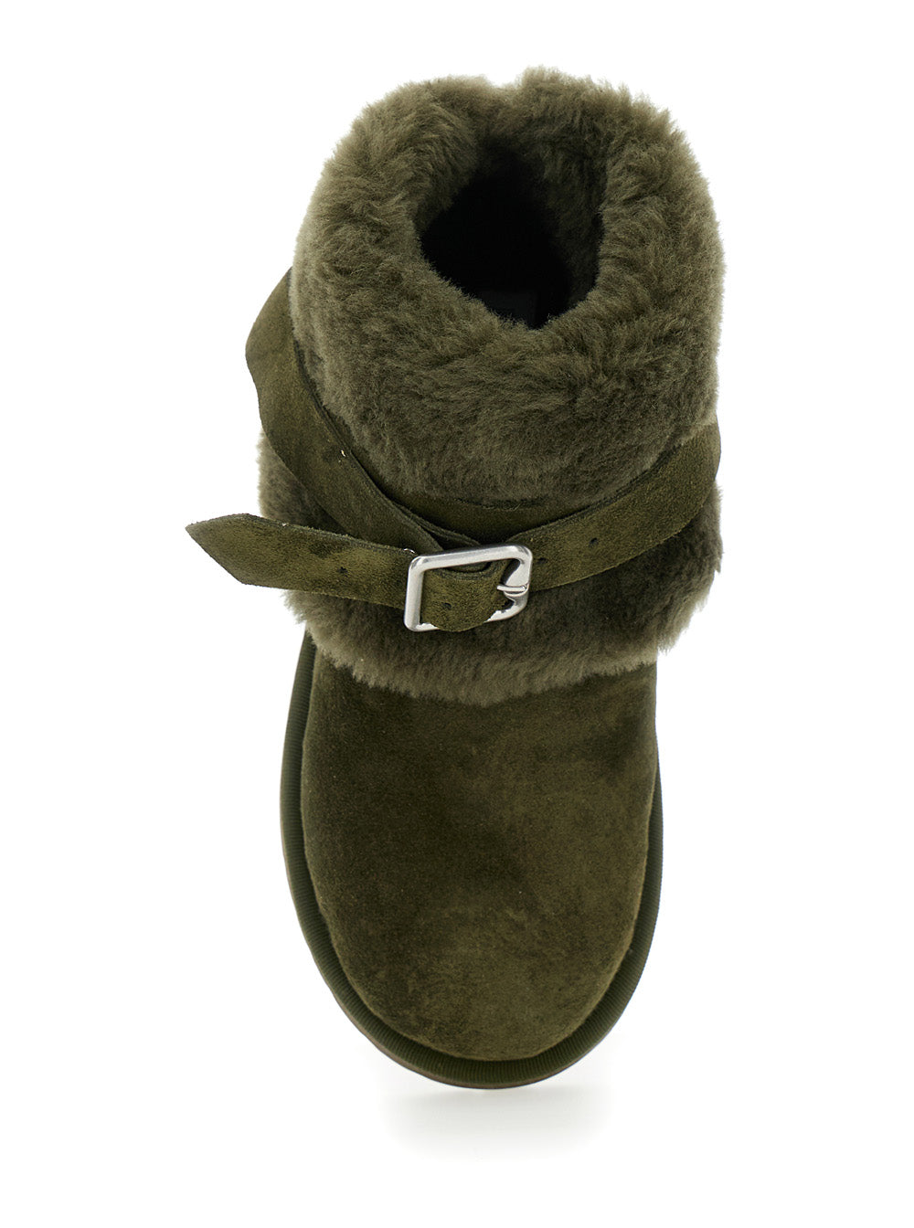 Burberry Women 'Snug' Green Ankle Boots With Strap In Suede And Shearling Woman BURBERRY