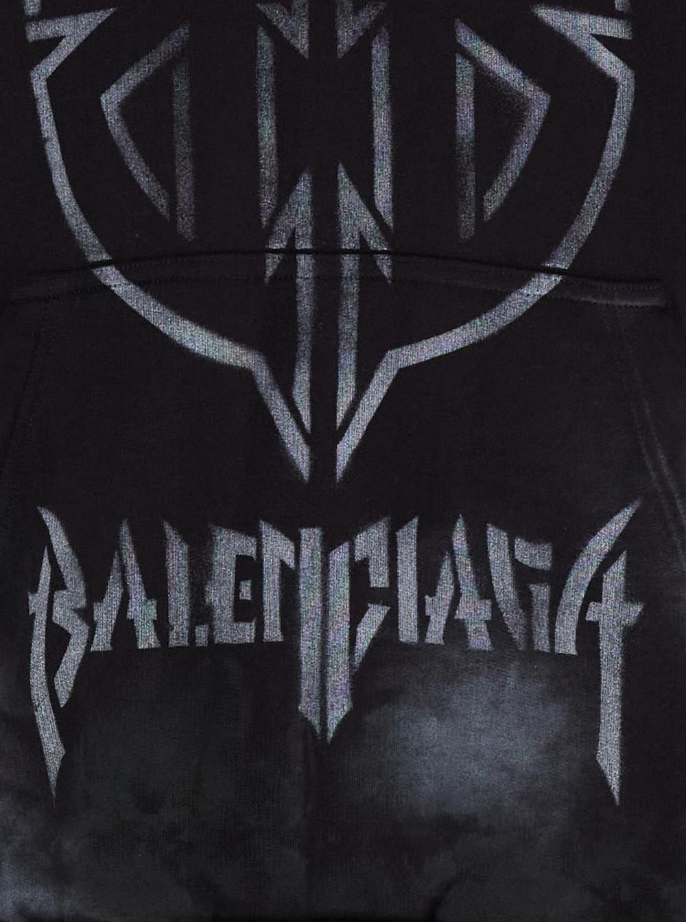 Balenciaga Men Black Hoodie With Metal Bb Stencil Motif In Dirty Effect Cotton Man BALENCIAGA