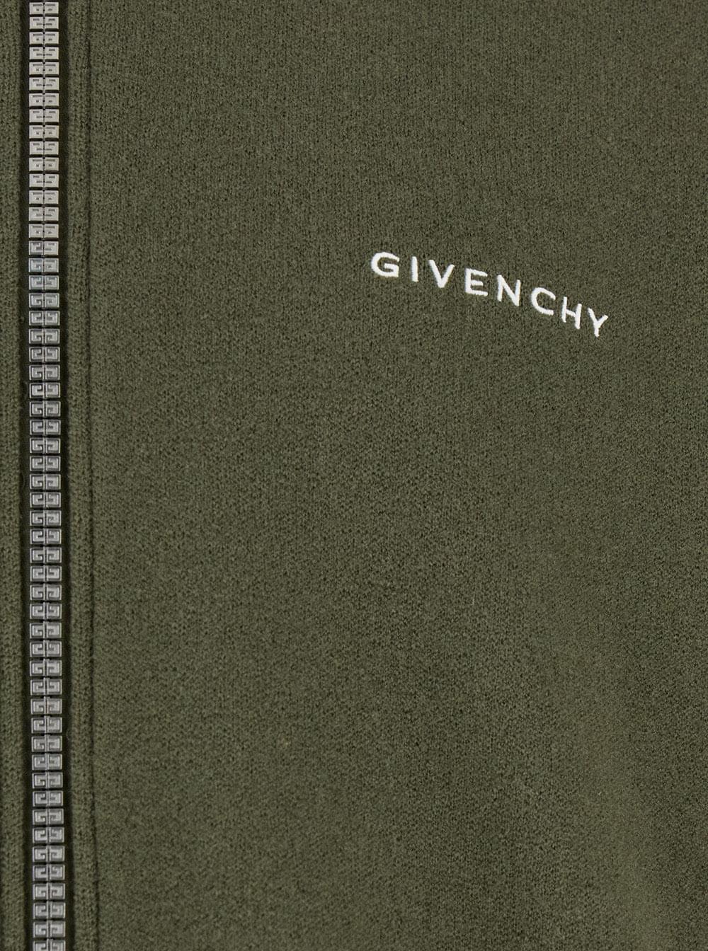 Givenchy Men Green Sweatshirt With Bomber Collar And 4G Logo In Wool Man GIVENCHY