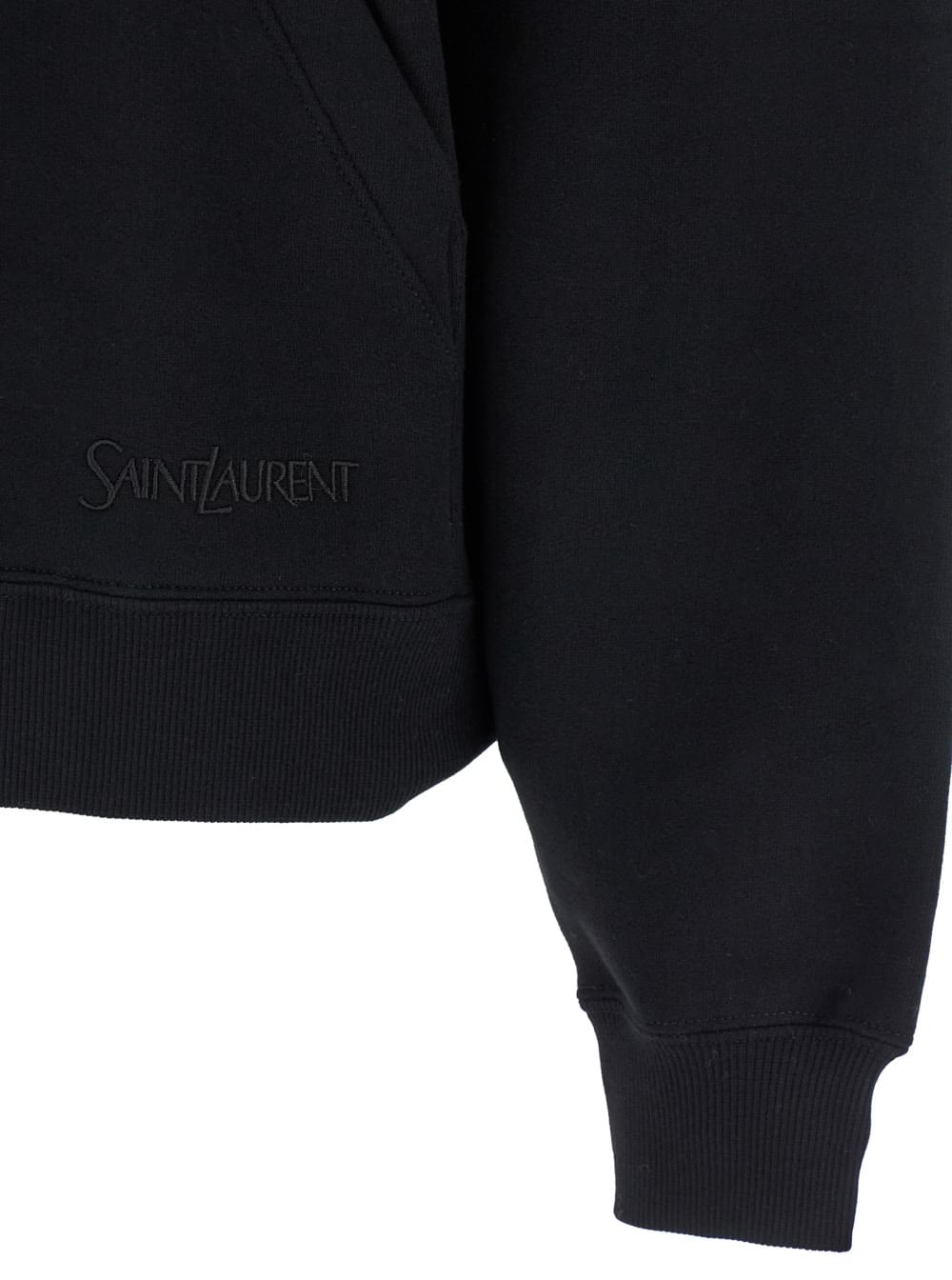 Saint Laurent Women Black Hoodie With Kangaroo Pocket And Logo Lettering In Cotton Woman SAINT LAURENT