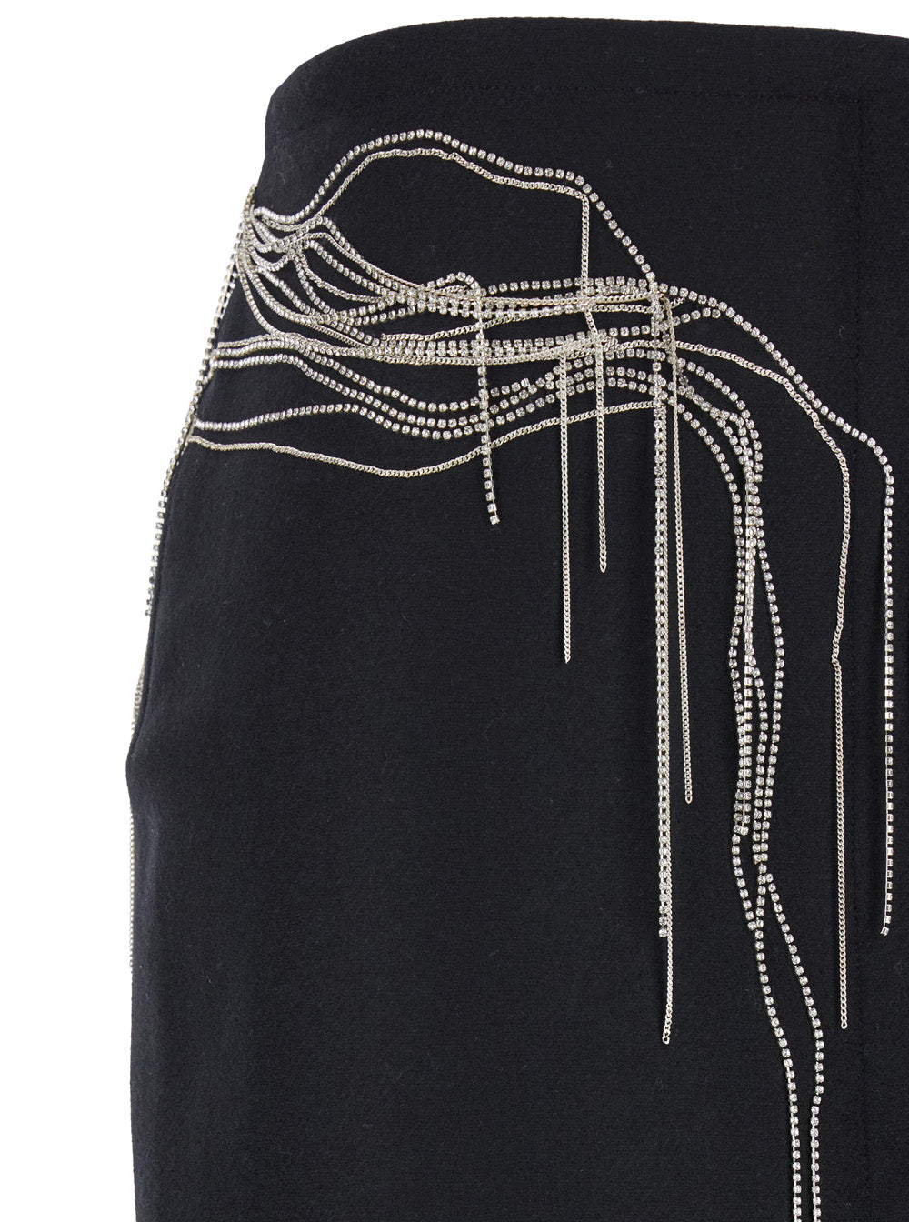 Dries Van Noten Women 'Shelda' Black Midi Skirt With Maxi Beaded Embellishments In Wool Blend Woman DRIES VAN NOTEN