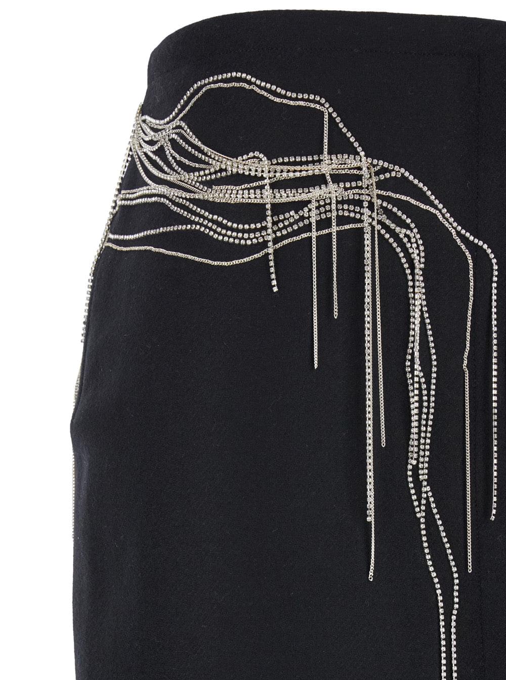 Dries Van Noten Women 'Shelda' Black Midi Skirt With Maxi Beaded Embellishments In Wool Blend Woman DRIES VAN NOTEN