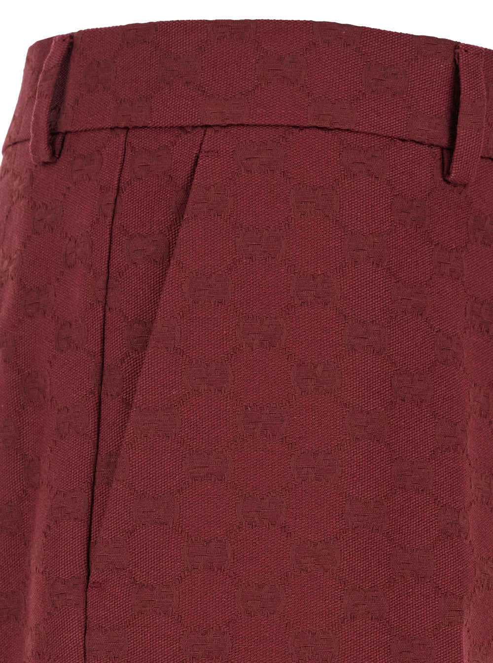 Gucci Men Bordeaux Straight Pants With Gg Motif In Cotton Man
