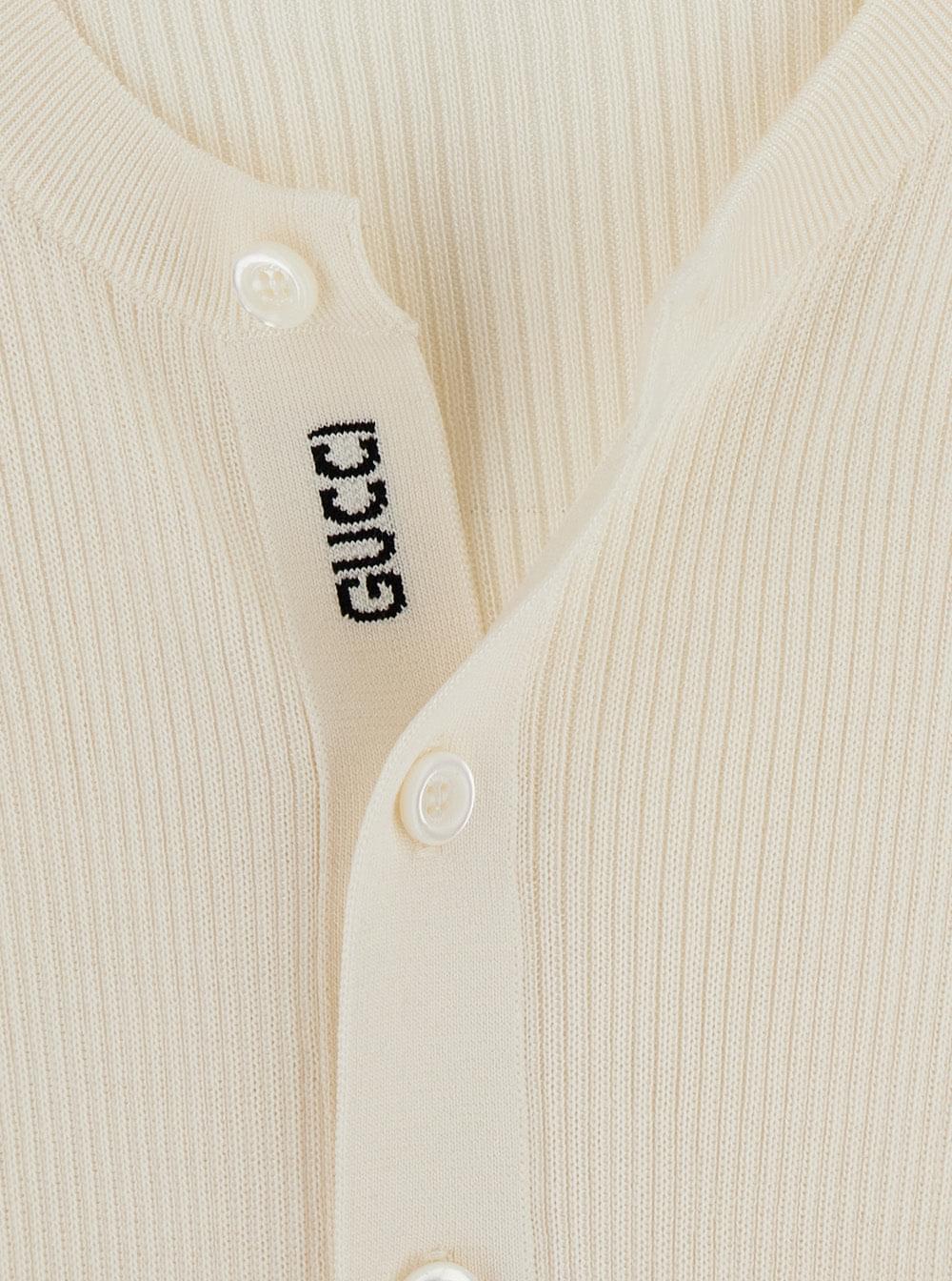 Gucci Men White Long Sleeved Top In Rib Silk Man GUCCI
