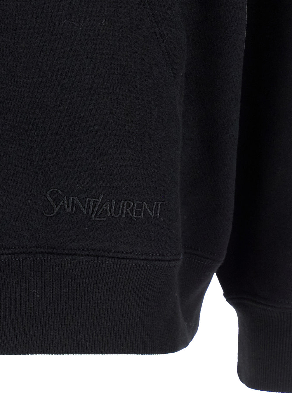 Saint Laurent Men Black Hoodie With Logo Lettering Embroidery In Cotton Man SAINT LAURENT