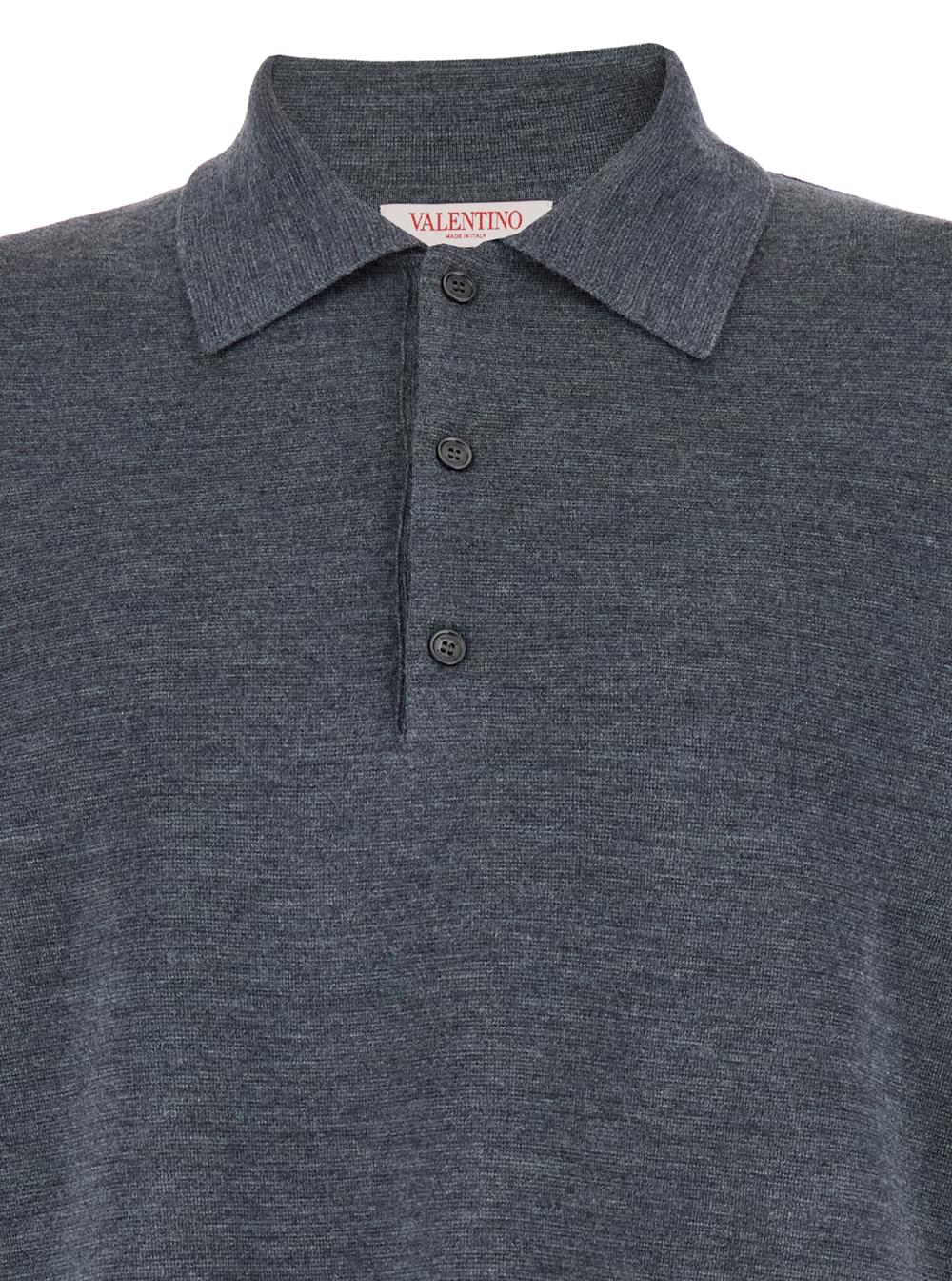 Valentino Men Grey Polo Shirt With Classic Collar And Long Sleeves In Wool Man VALENTINO