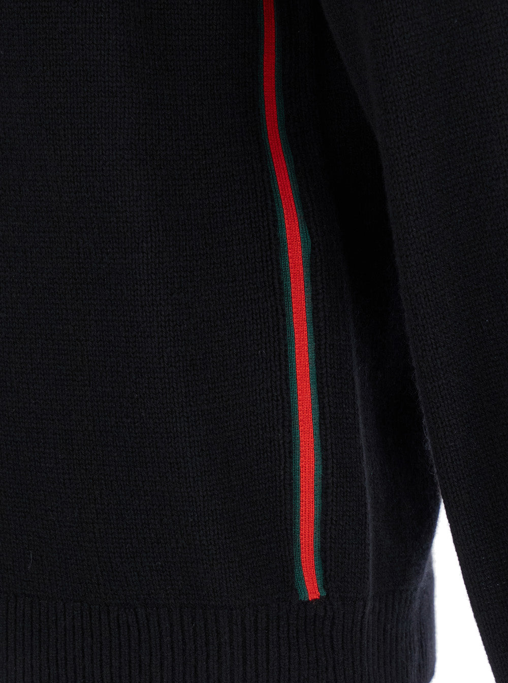 Gucci Men Black Crewneck Sweater With Web Detail In Cashmere Man GUCCI