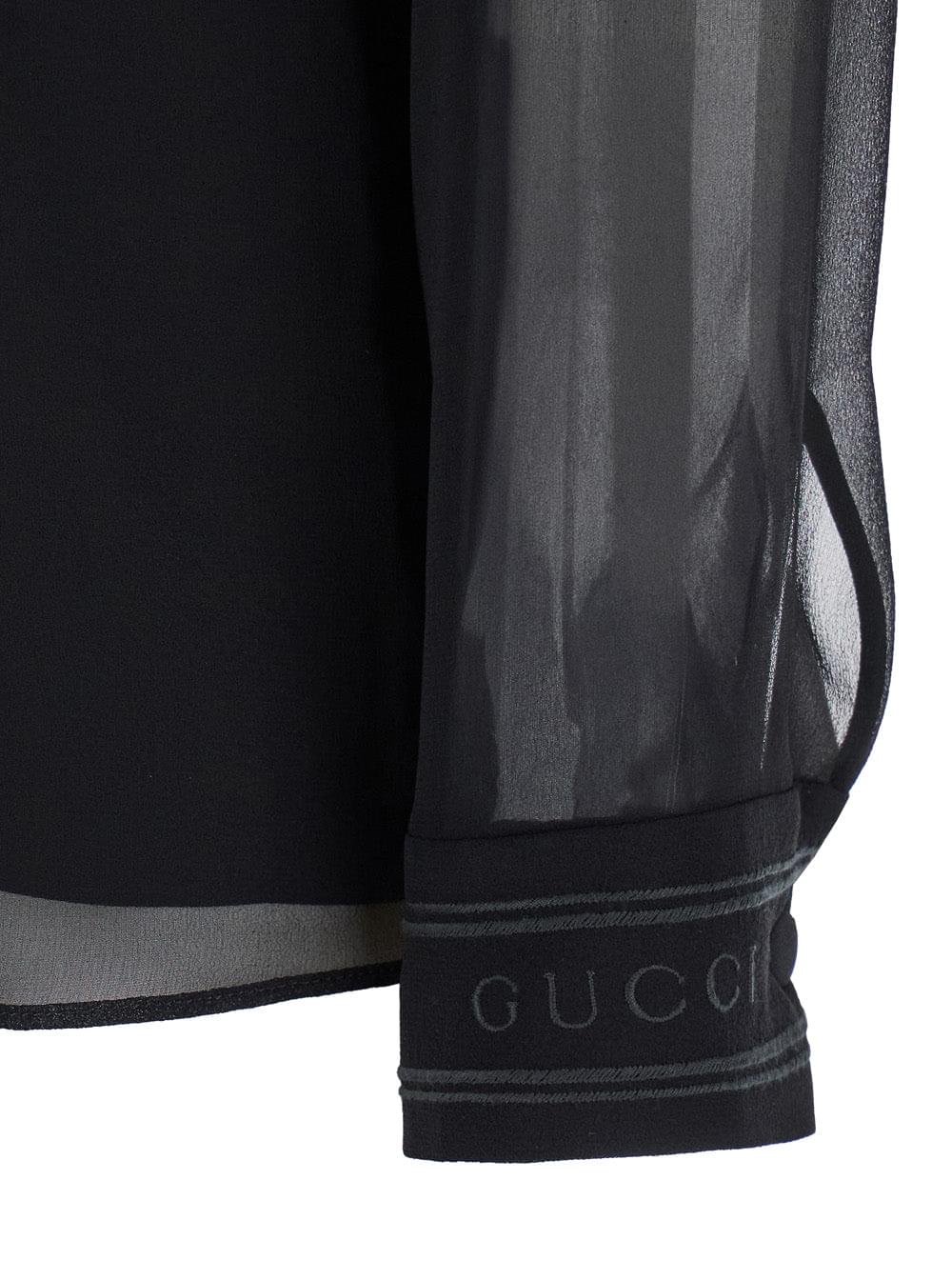 Gucci Women Black Blouse With High Pussy Bow Neck In Silk Georgette Woman GUCCI