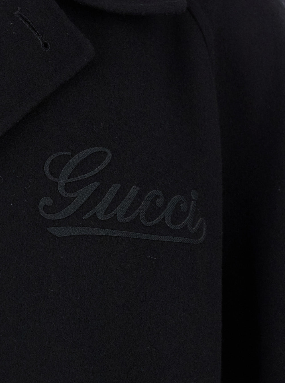 Gucci Men Black Single-Breasted Coat With Wide Notched Revers And Belt In Wool Man GUCCI