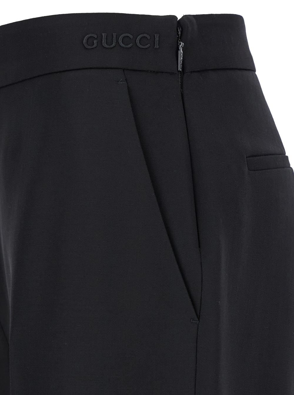 Gucci Women Black Flared Pants With Pences In Wool Woman GUCCI