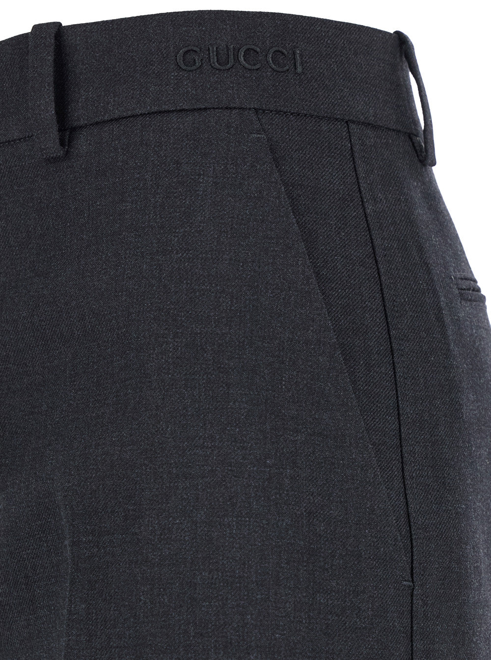 Gucci Women Grey Pants With Logo Lettering Detail On The Waist In Wool Woman GUCCI
