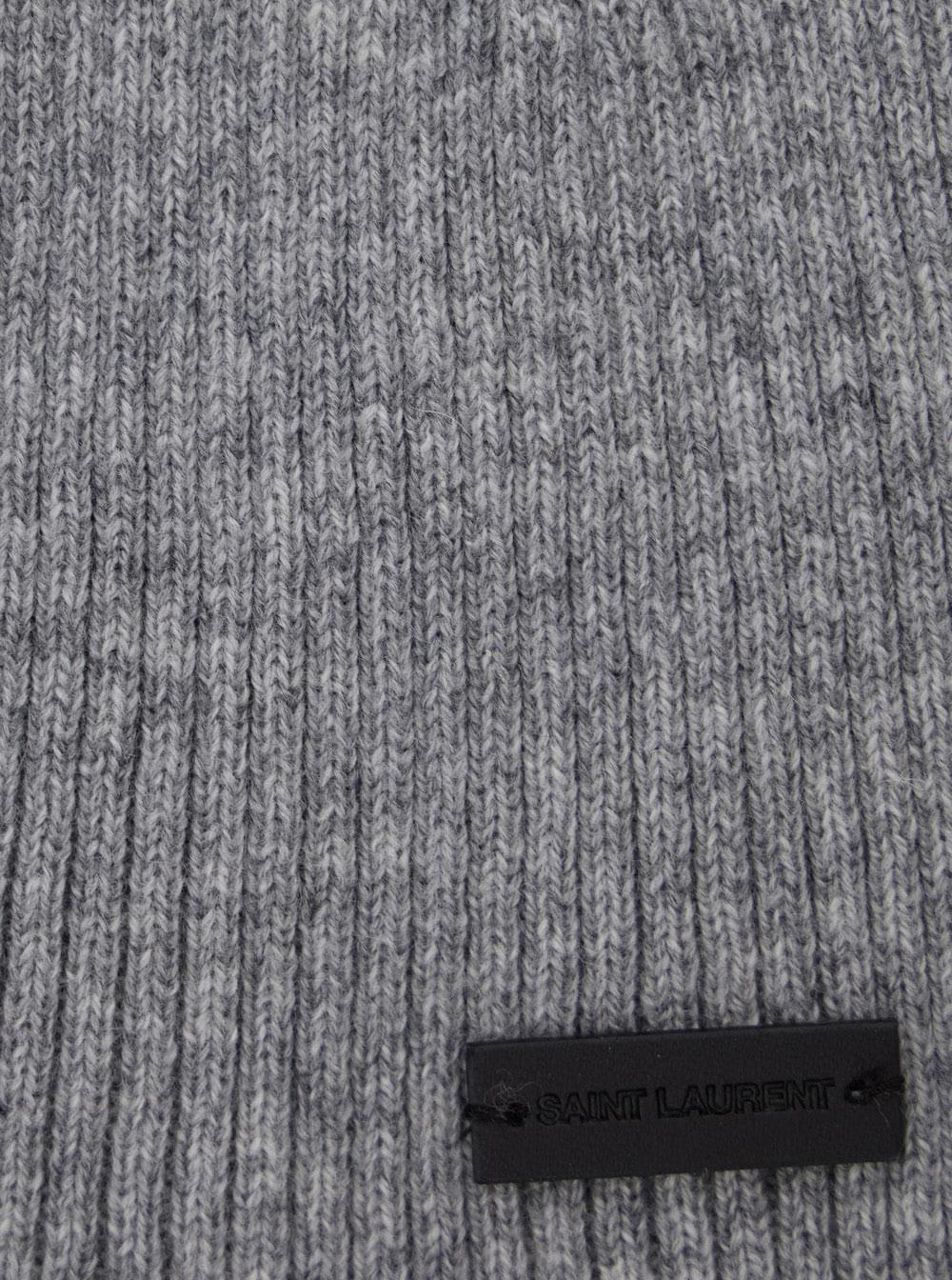Saint Laurent Men Grye Beanie With Logo Patch In Cashmere Man SAINT LAURENT