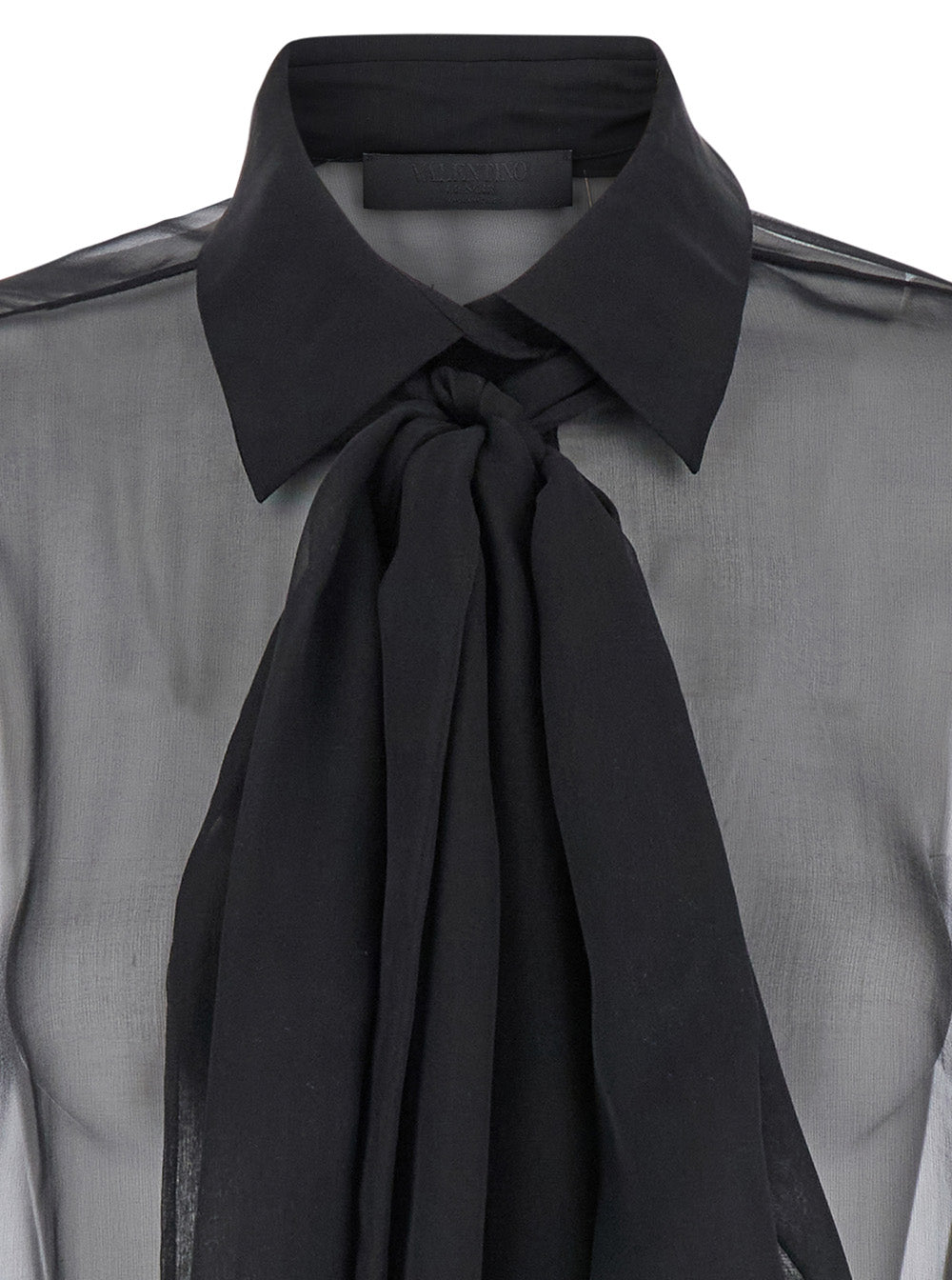Valentino Women Black Shirt With Classic Collar And Neck Scarf In Silk Woman VALENTINO