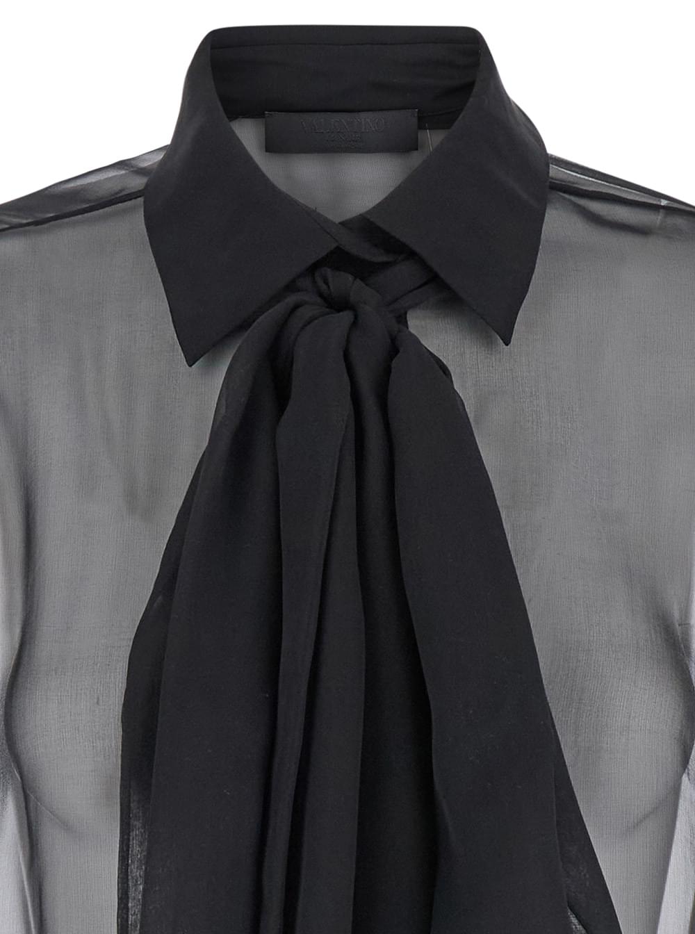Valentino Women Black Shirt With Classic Collar And Neck Scarf In Silk Woman VALENTINO