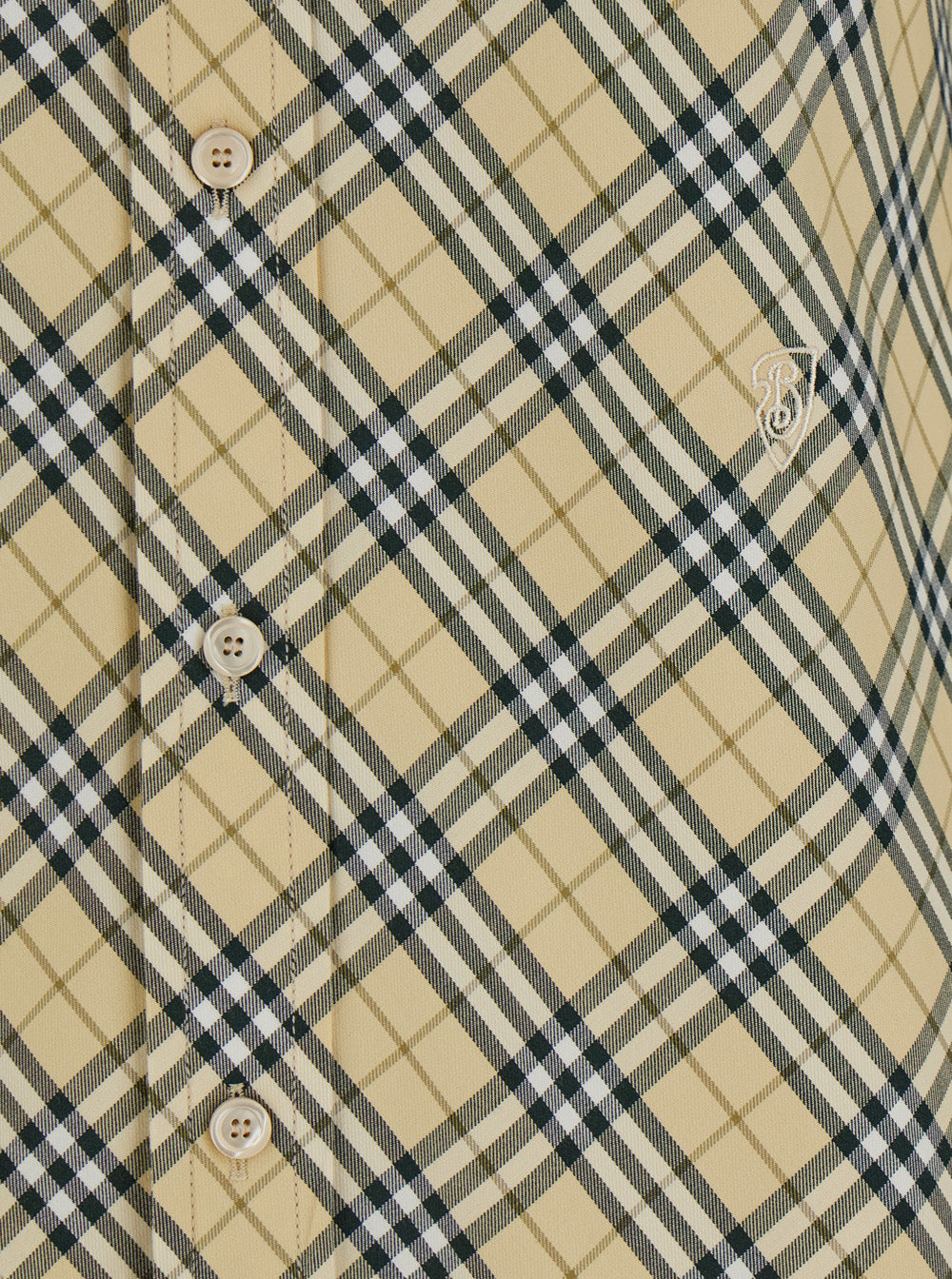 Burberry Women Beige Oversize Shirt With All-Over Check Motiv In Cotton Woman BURBERRY