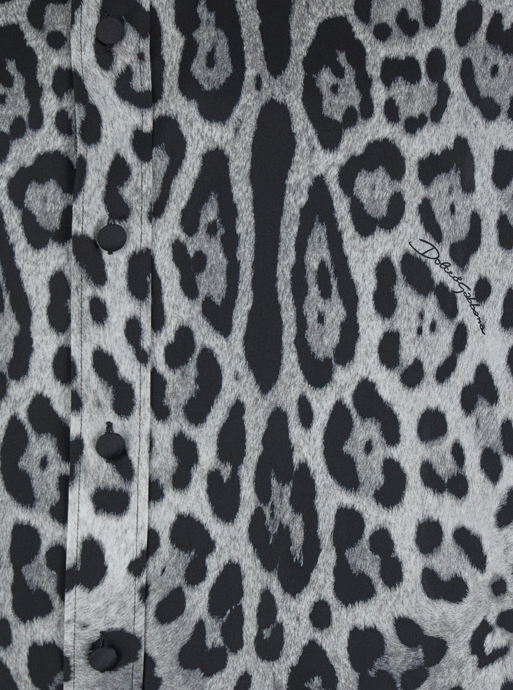 Dolce & Gabbana Men Grey Shirt With Leopard Print All-Over And Logo Lettering In Silk Man DOLCE & GABBANA