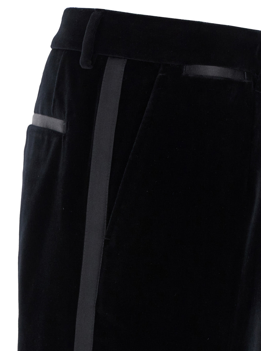 Dolce & Gabbana Men Black Pants With Belt Loops In Velvet Stretch Man DOLCE & GABBANA
