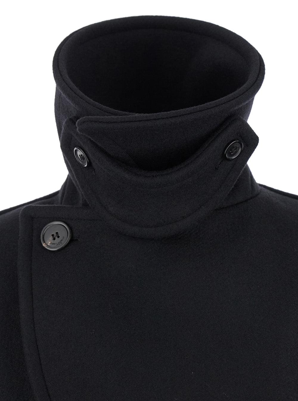 Saint Laurent Women Black Double-Breasted Coat With Classic Wide Revers In Wool Woman SAINT LAURENT
