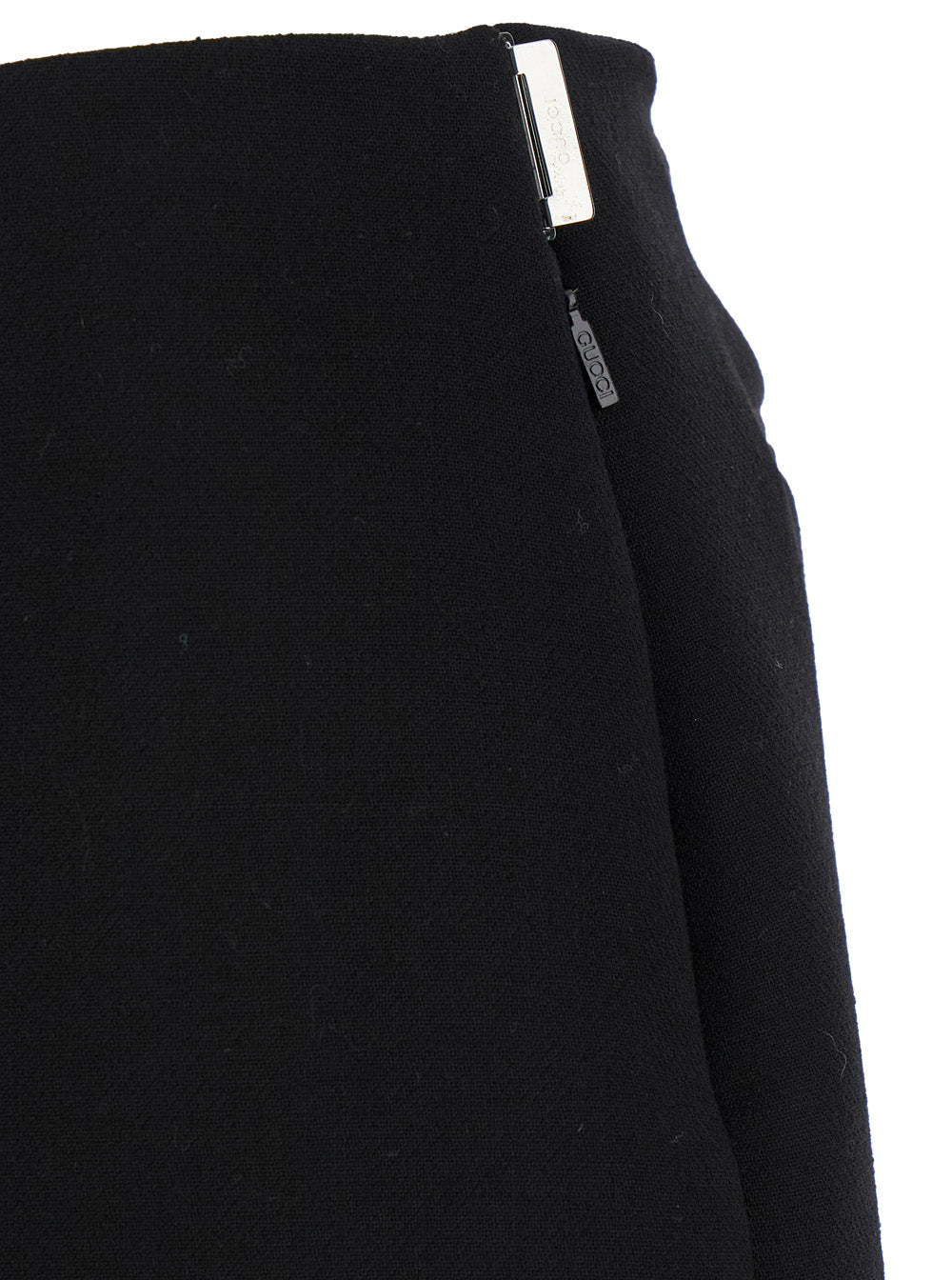 Gucci Women Black High Waist Skirt With Logo Lettering On Waist And Zip Puller In Wool Woman GUCCI
