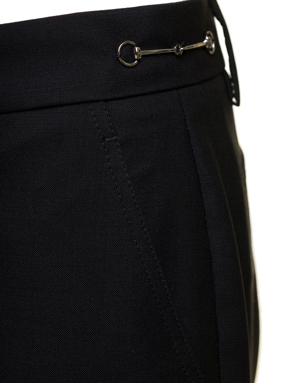 Gucci Women Black Slim Pants With Horsebit Detail In Mohair And Wool Woman GUCCI