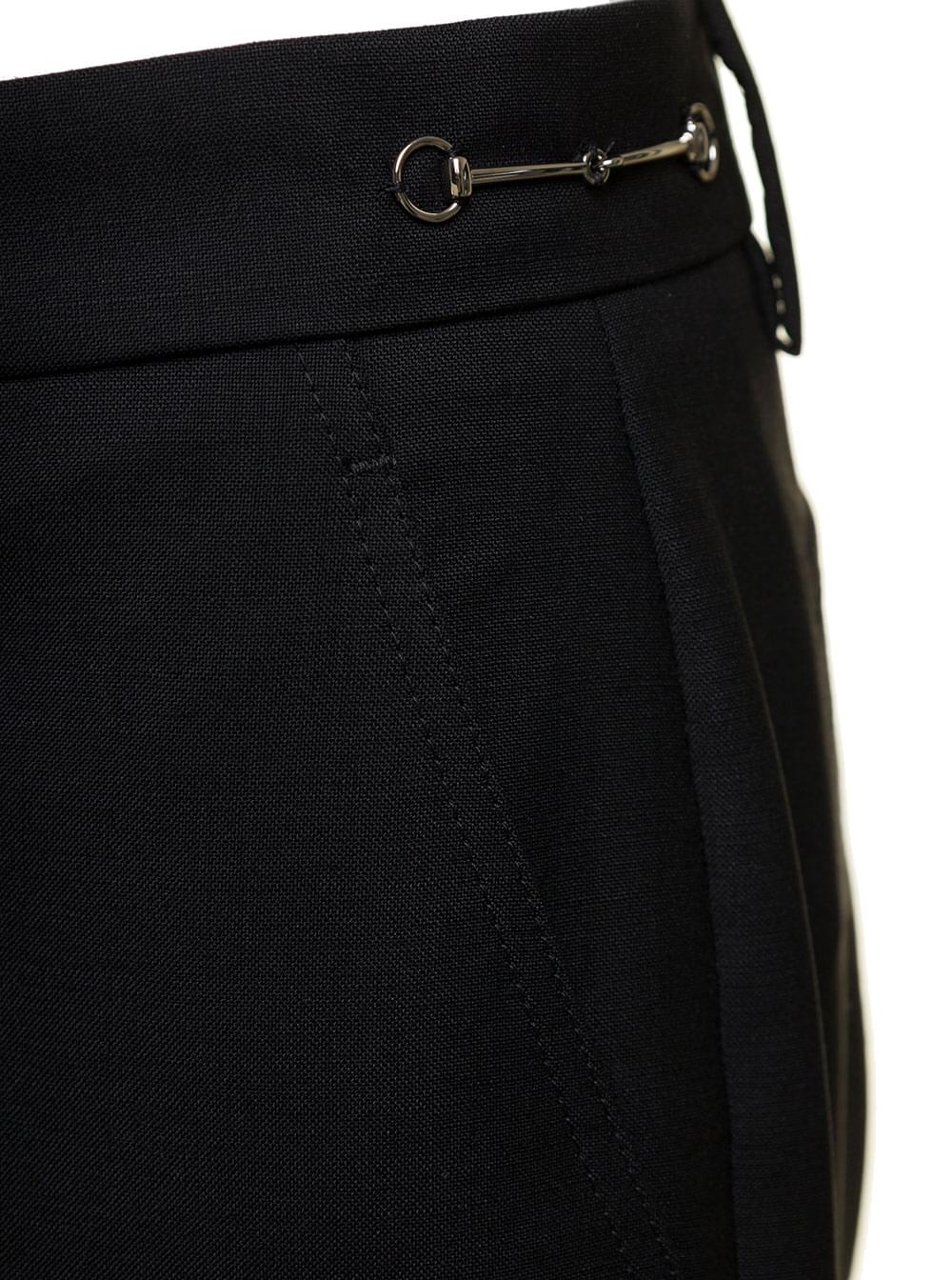 Gucci Women Black Slim Pants With Horsebit Detail In Mohair And Wool Woman GUCCI
