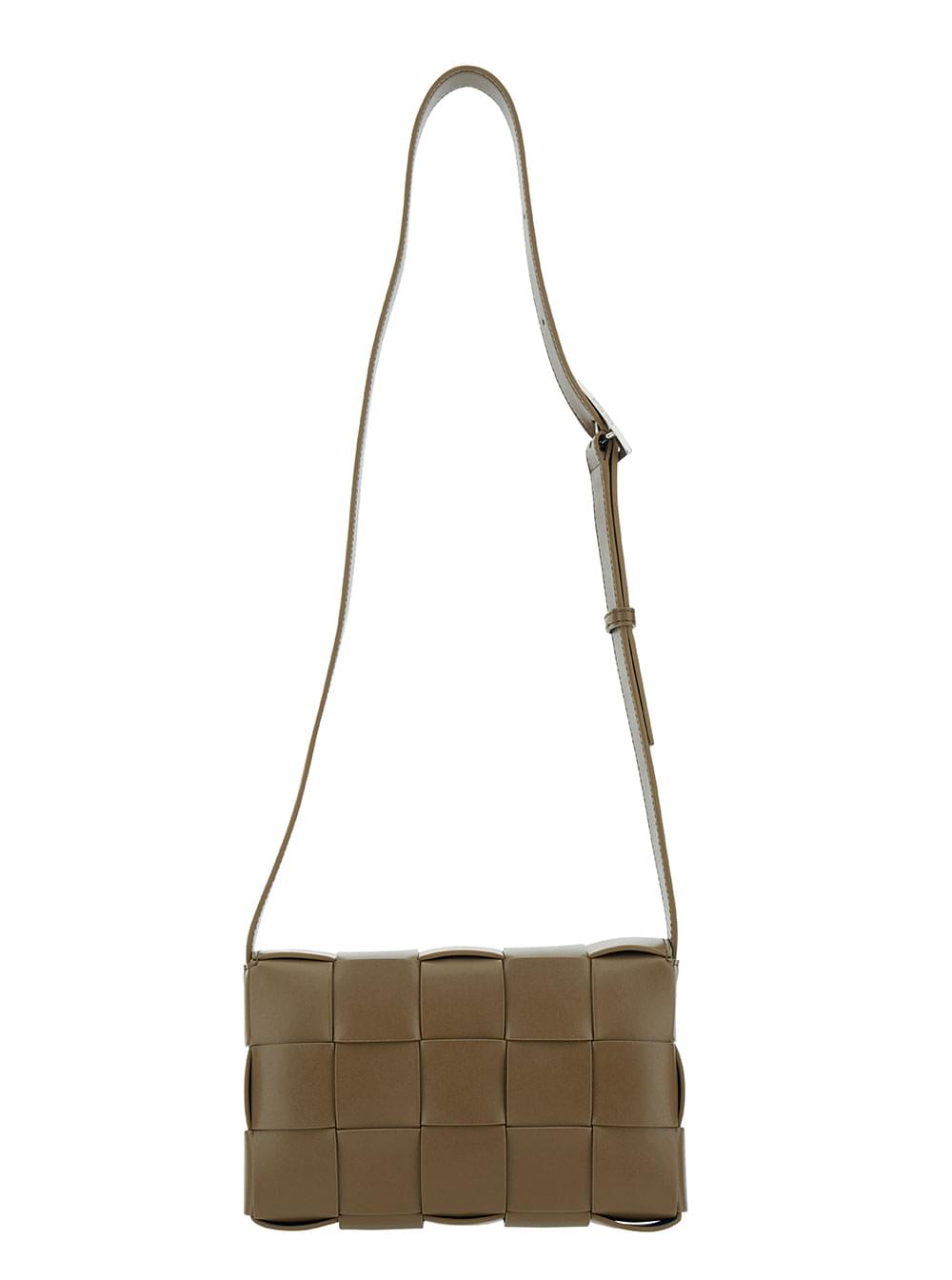Bottega Veneta Men 'Medium Casette' Brown Crossbody Vag With Intreccio Motif In Leather Man BOTTEGA VENETA
