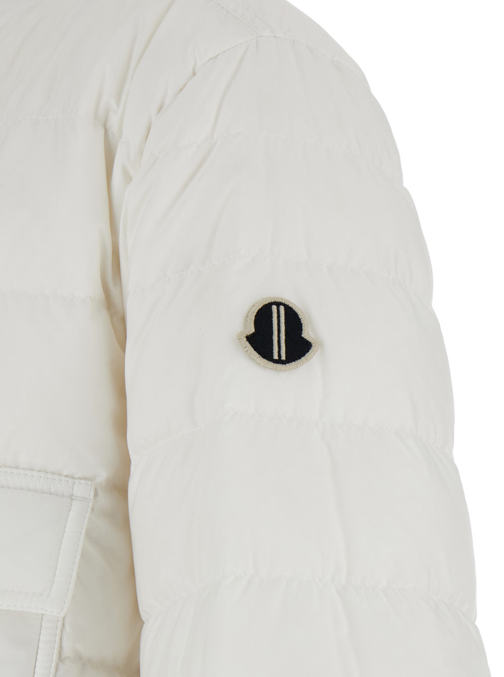 Rick Owens X Moncler Men White Down Jacket With Logo Patch On The Sleeve And Snap Buttons In Tech Fabric Man RICK OWENS X MONCLER