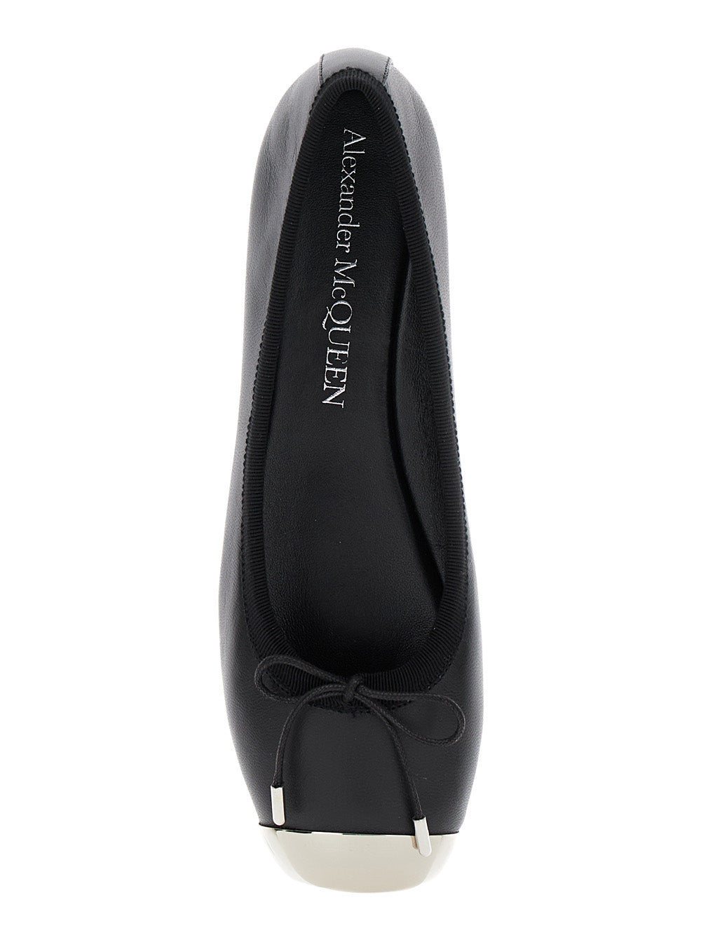 Alexander Mcqueen Women Black Ballet Flats With Metallic Toe In Smooth Leather Woman ALEXANDER MCQUEEN