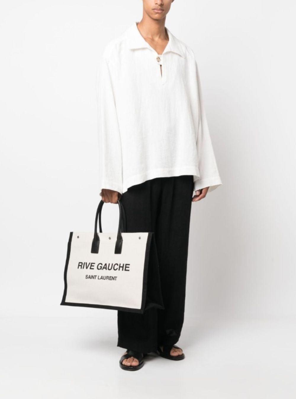 Saint Laurent Men 'Big Rive Gauche' Beige Tote Bag With Contrasting Logo Print In Cotton And Linen Man SAINT LAURENT